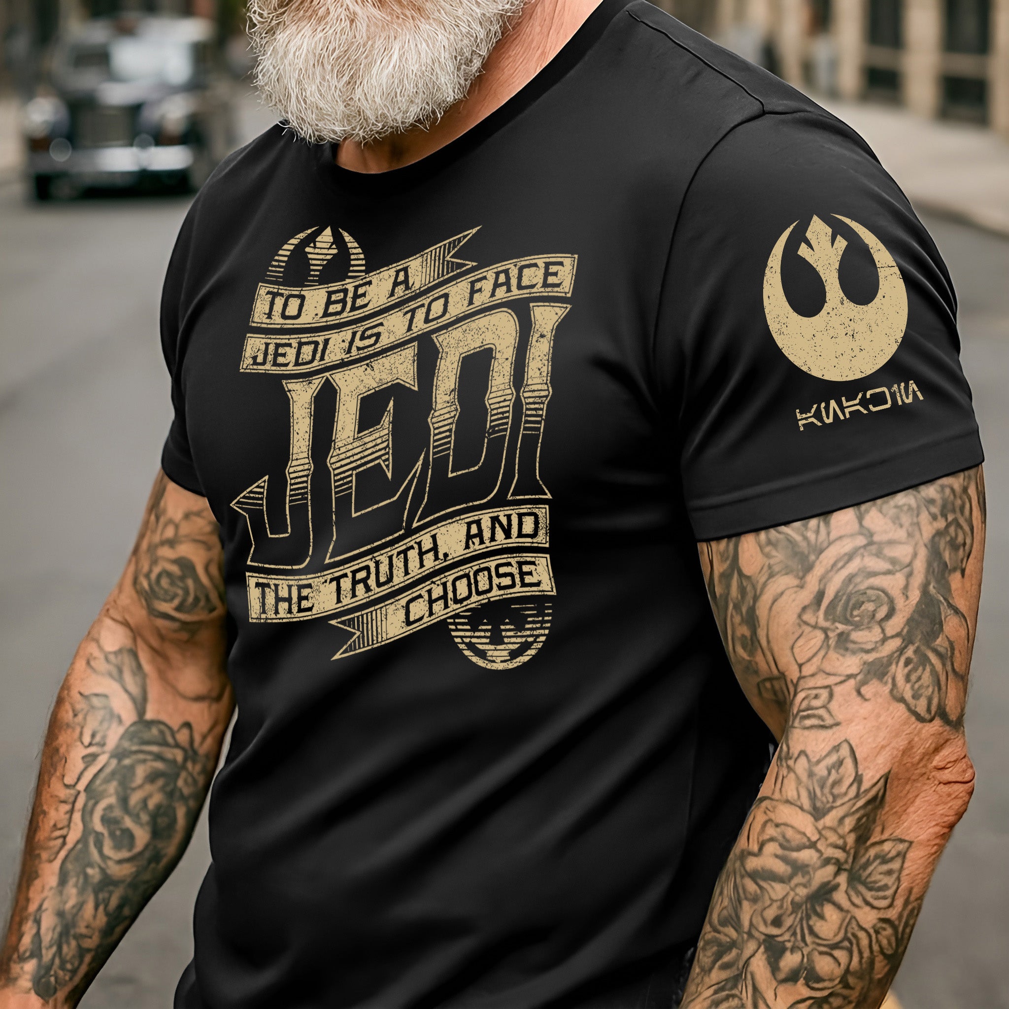 To Be A Jedi With Custom Name in Aurebesh/Mando'a Sleeve Printed Shirt - Personalized Shirt and Sleeve