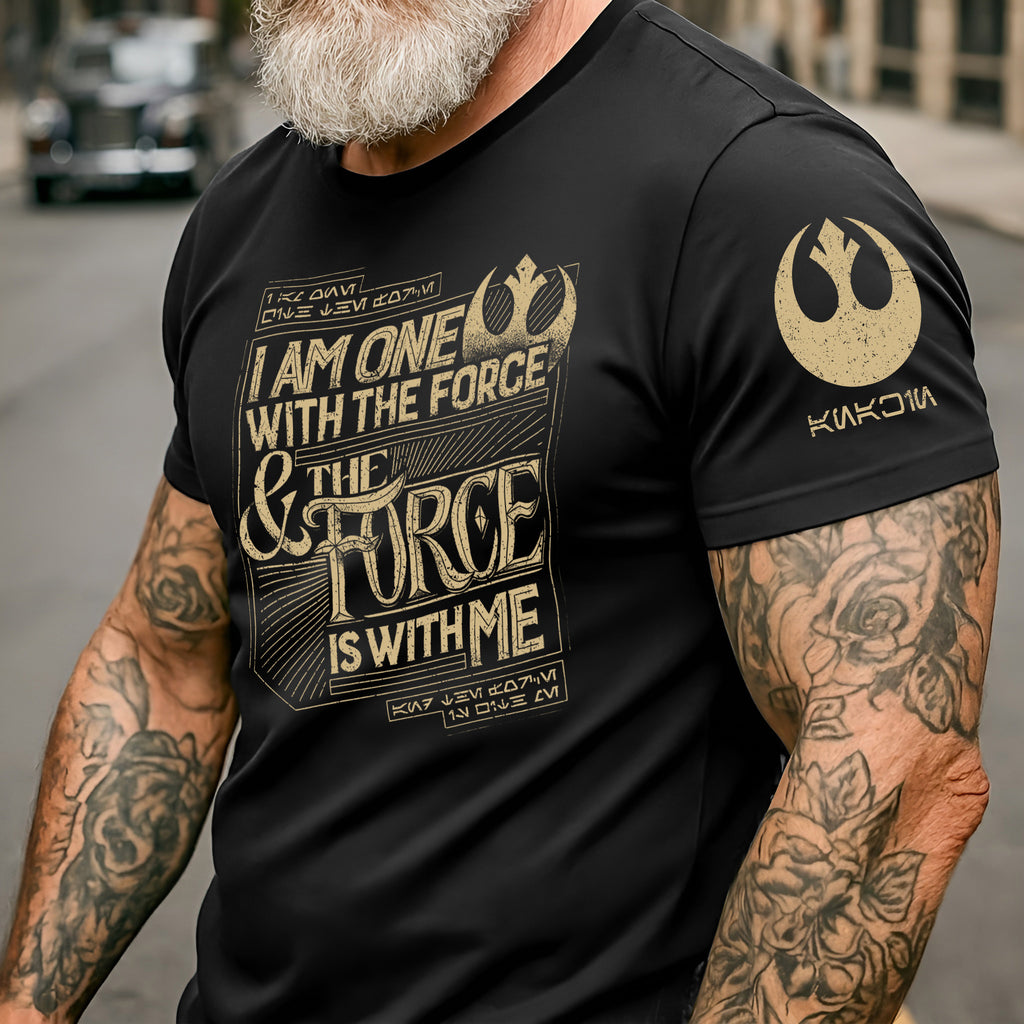 I am The One With The Force With Custom Name in Aurebesh/Mando'a Sleeve Printed Shirt - Personalized Shirt and Sleeve