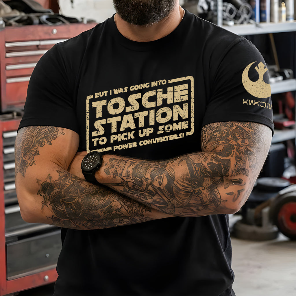 What About The Power Converter With Custom Name in Aurebesh/Mando'a Sleeve Printed Shirt - Personalized Shirt and Sleeve