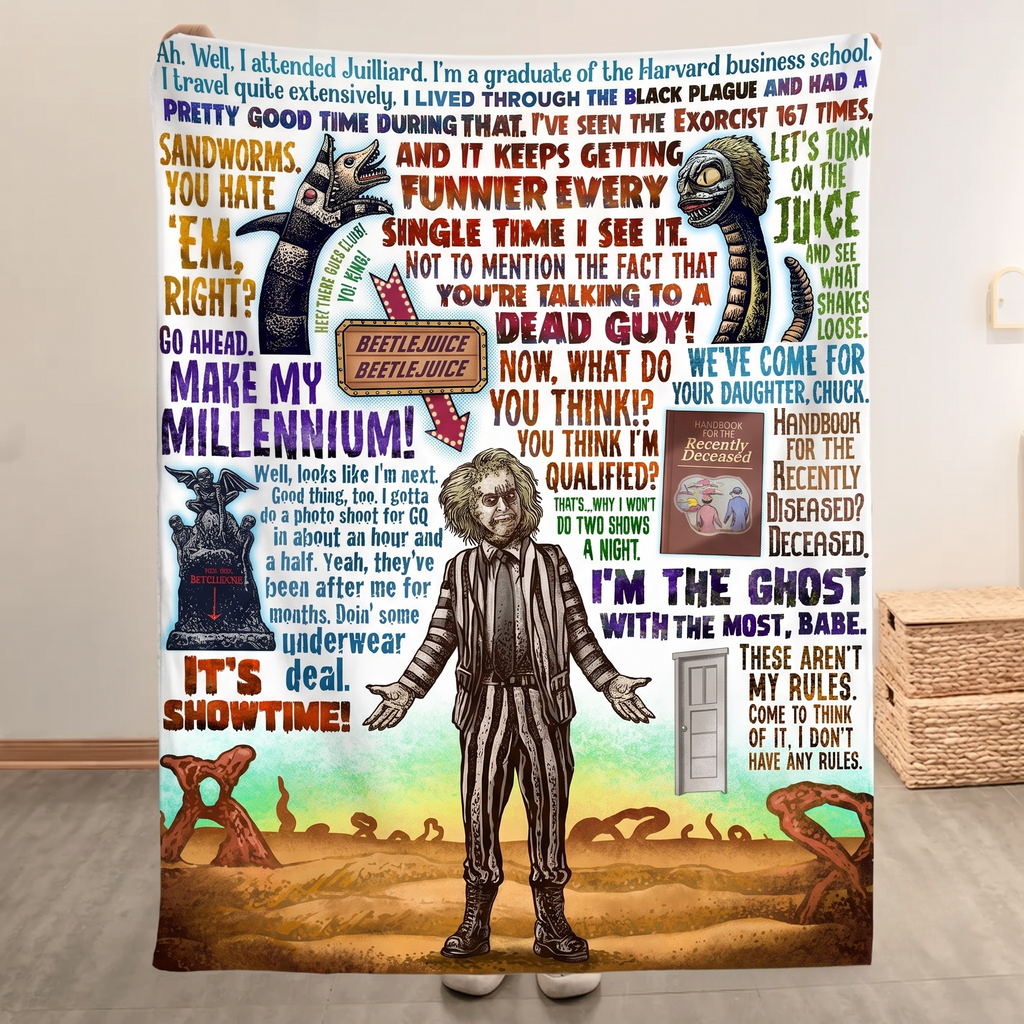 Beetlejuice Ghost With The Most Christmas Blanket - Horror Comedy Movie Sherpa Blanket Gift for Fans
