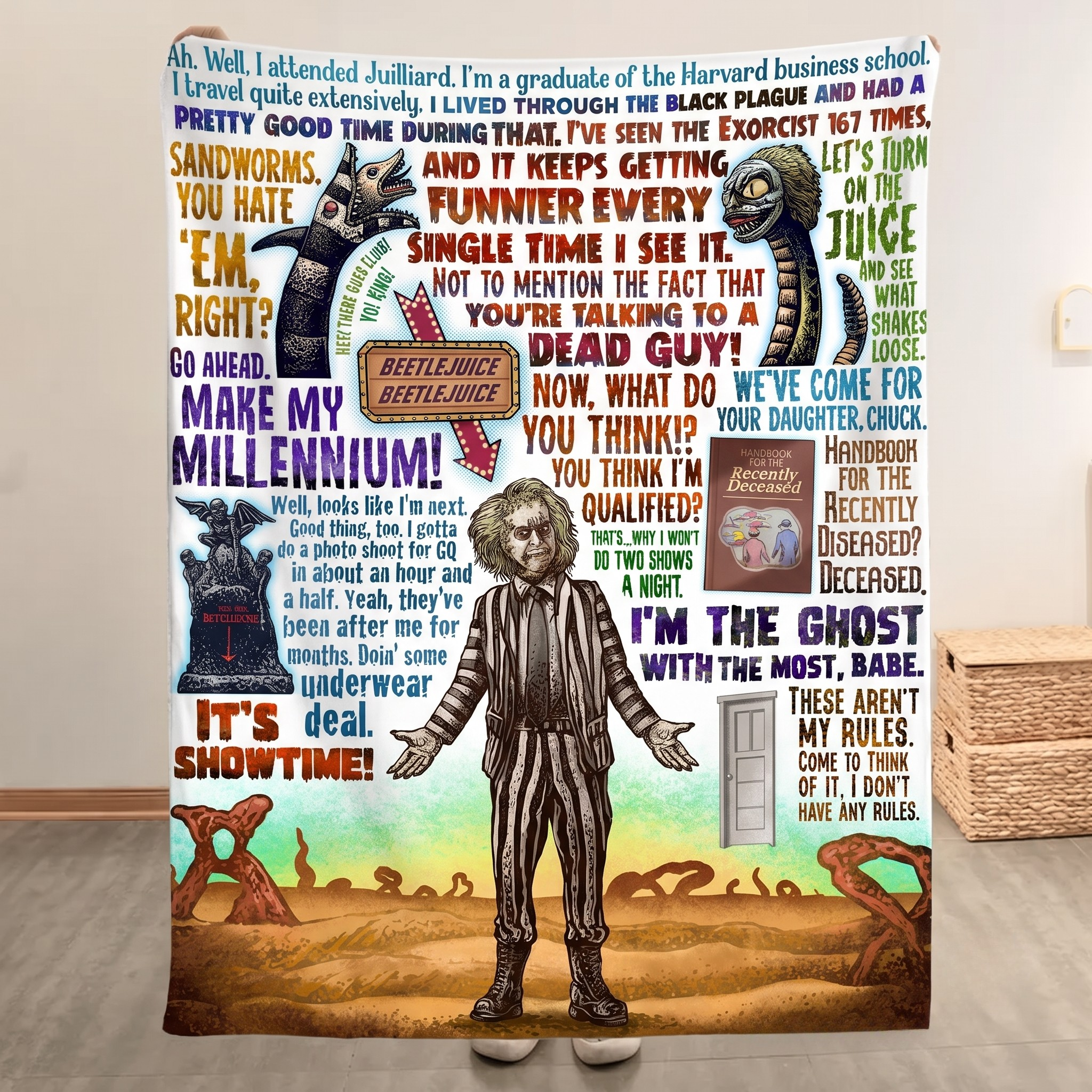Beetlejuice Ghost With The Most Christmas Blanket - Horror Comedy Movie Sherpa Blanket Gift for Fans