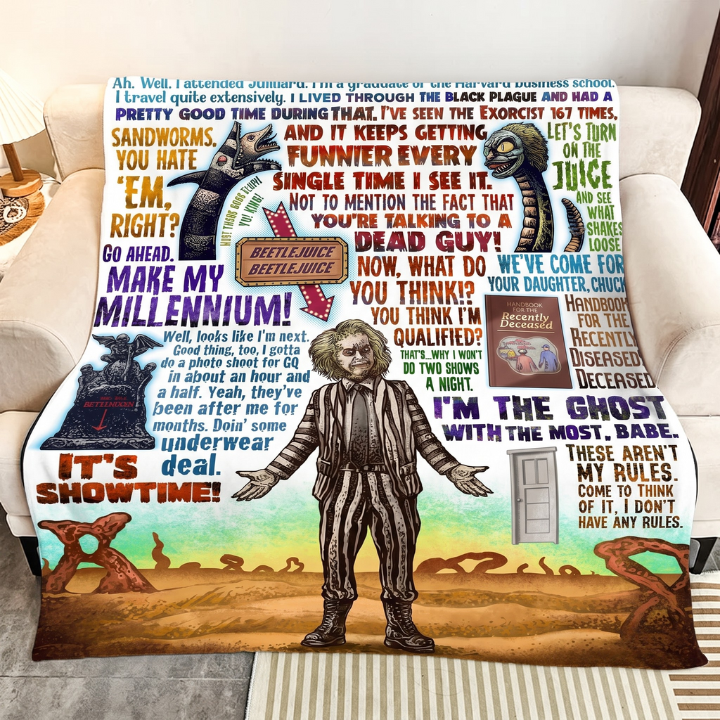 Beetlejuice Ghost With The Most Christmas Blanket - Horror Comedy Movie Sherpa Blanket Gift for Fans