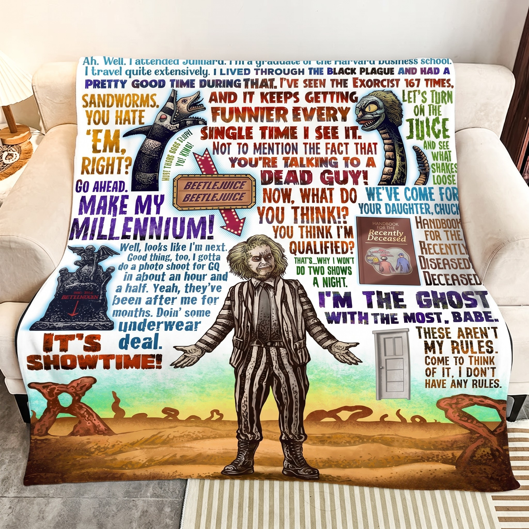 Beetlejuice Ghost With The Most Christmas Blanket - Horror Comedy Movie Sherpa Blanket Gift for Fans