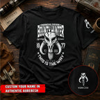 Bounty Hunter With Custom Name in Aurebesh/Mando'a Sleeve Printed Shirt - Personalized Shirt and Sleeve