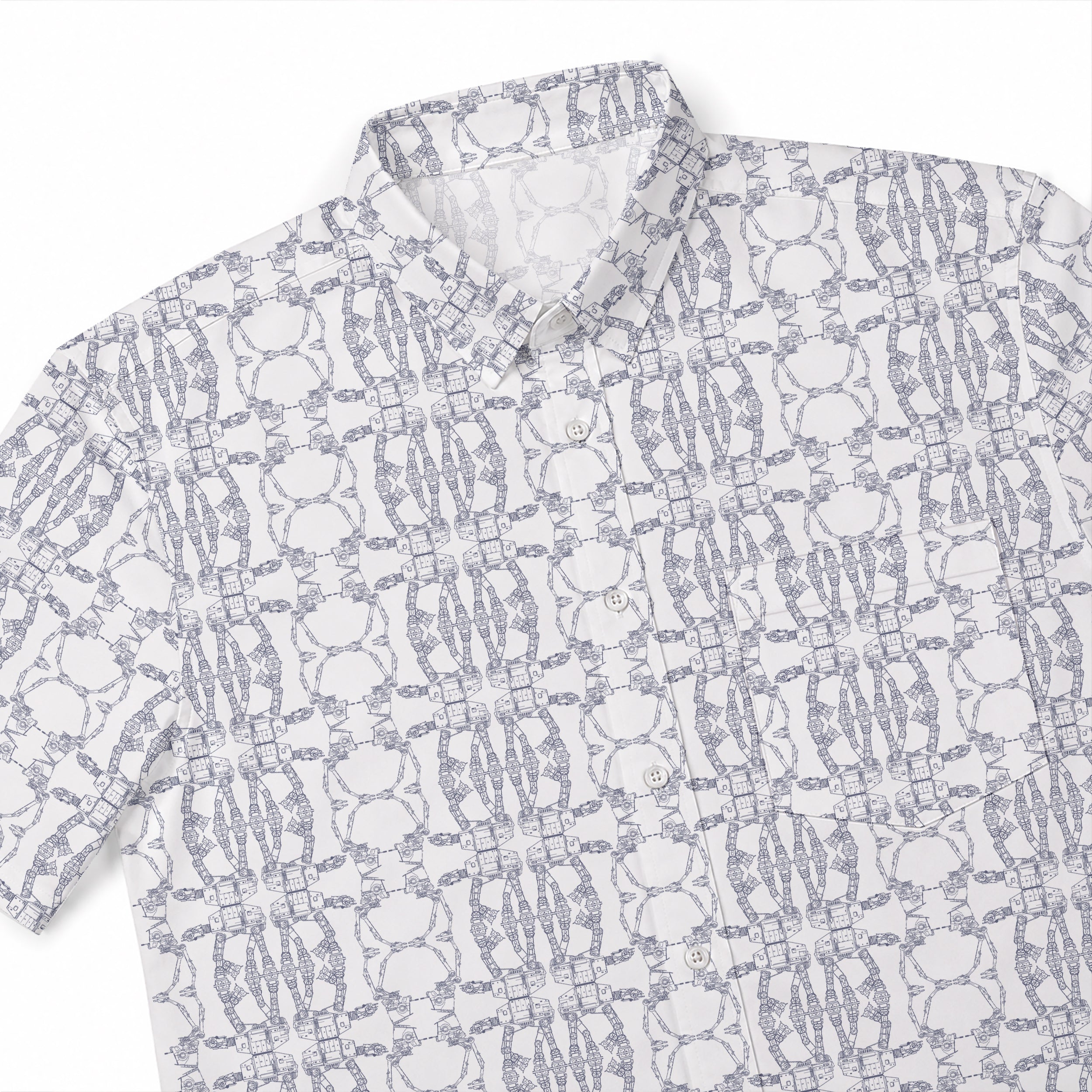 Galactic AT-AT Pattern Hawaiian Shirt with Pocket - Galactic Button Down Shirt