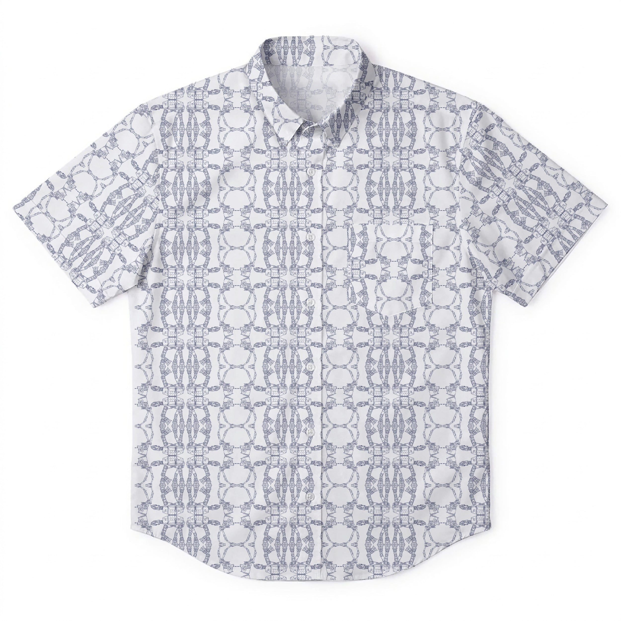 Galactic AT-AT Pattern Hawaiian Shirt with Pocket - Galactic Button Down Shirt