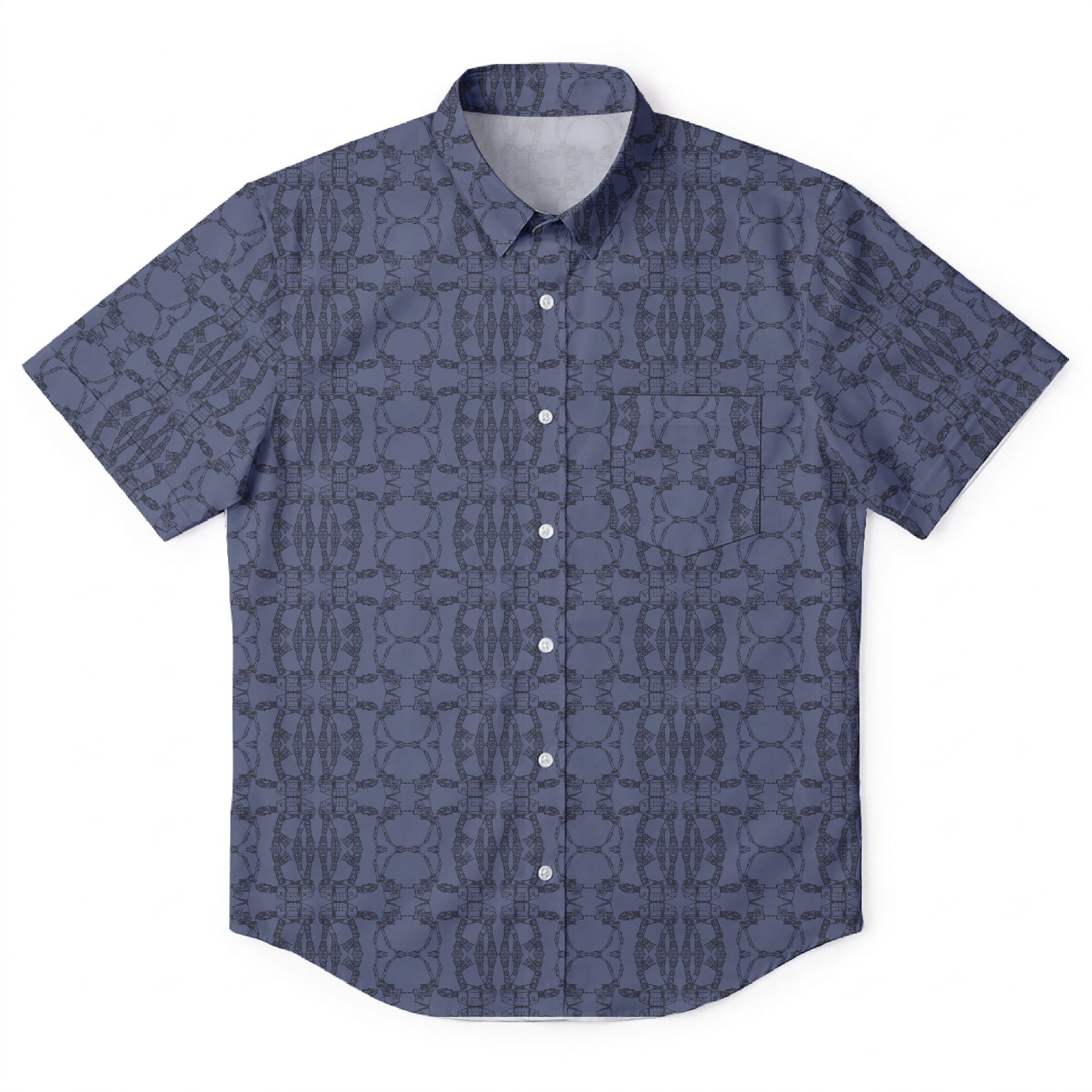 Galactic AT-AT Pattern Hawaiian Shirt with Pocket - Galactic Button Down Shirt