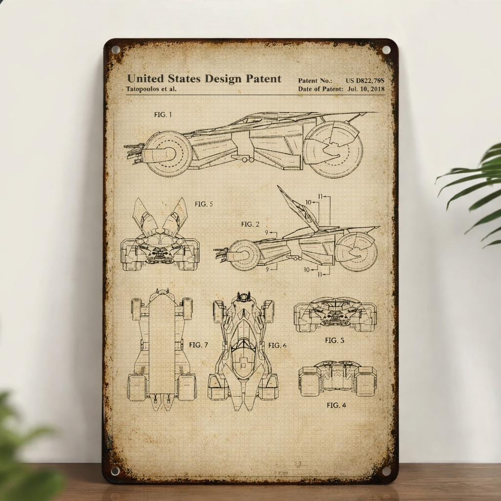 Dark Knight Batmobile 2016 Patent Vintage Metal Sign - Vintage Home Decor Gifts for Fans