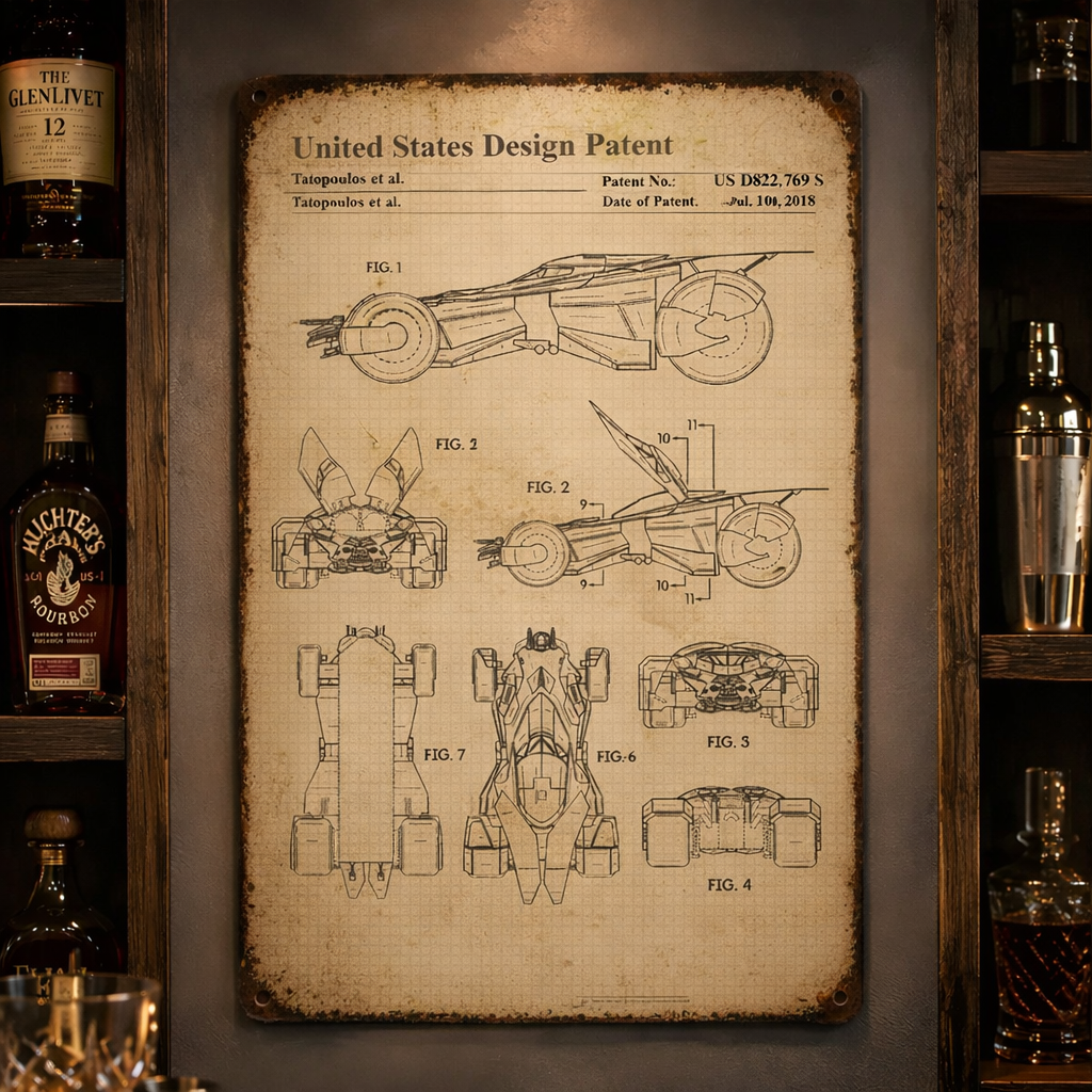 Dark Knight Batmobile 2016 Patent Vintage Metal Sign - Vintage Home Decor Gifts for Fans