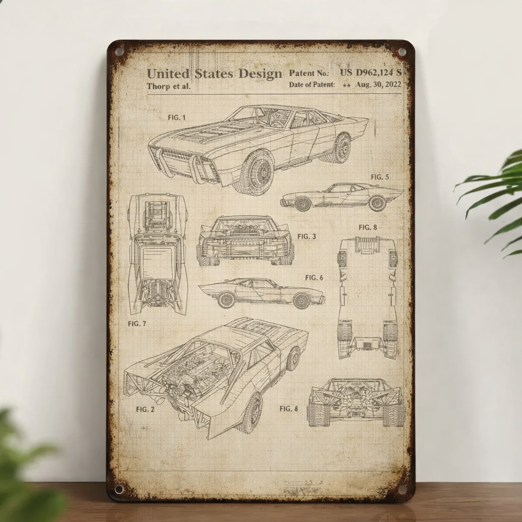 Dark Knight Batmobile 2022 Patent Vintage Metal Sign - Vintage Home Decor Gifts for Fans