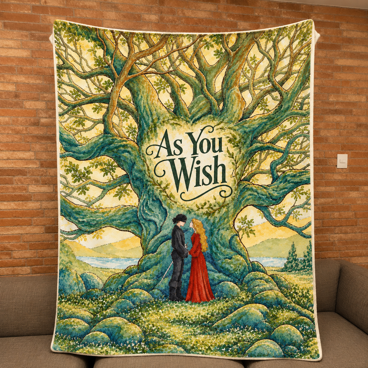 Princess Bride As You Wish Illustration Christmas Blanket - Romantic Comedy Movie Sherpa Blanket Gift for Fans