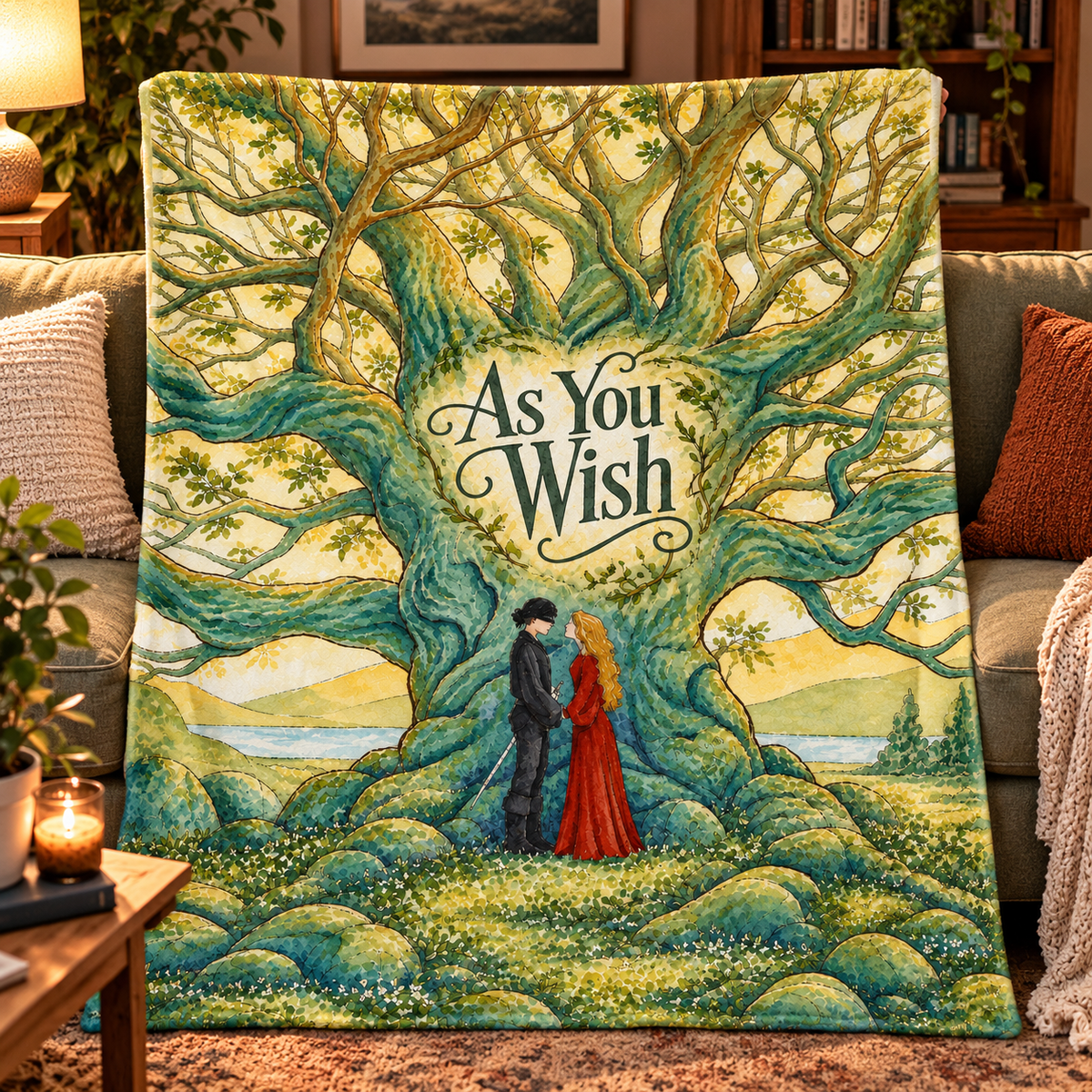 Princess Bride As You Wish Illustration Christmas Blanket - Romantic Comedy Movie Sherpa Blanket Gift for Fans