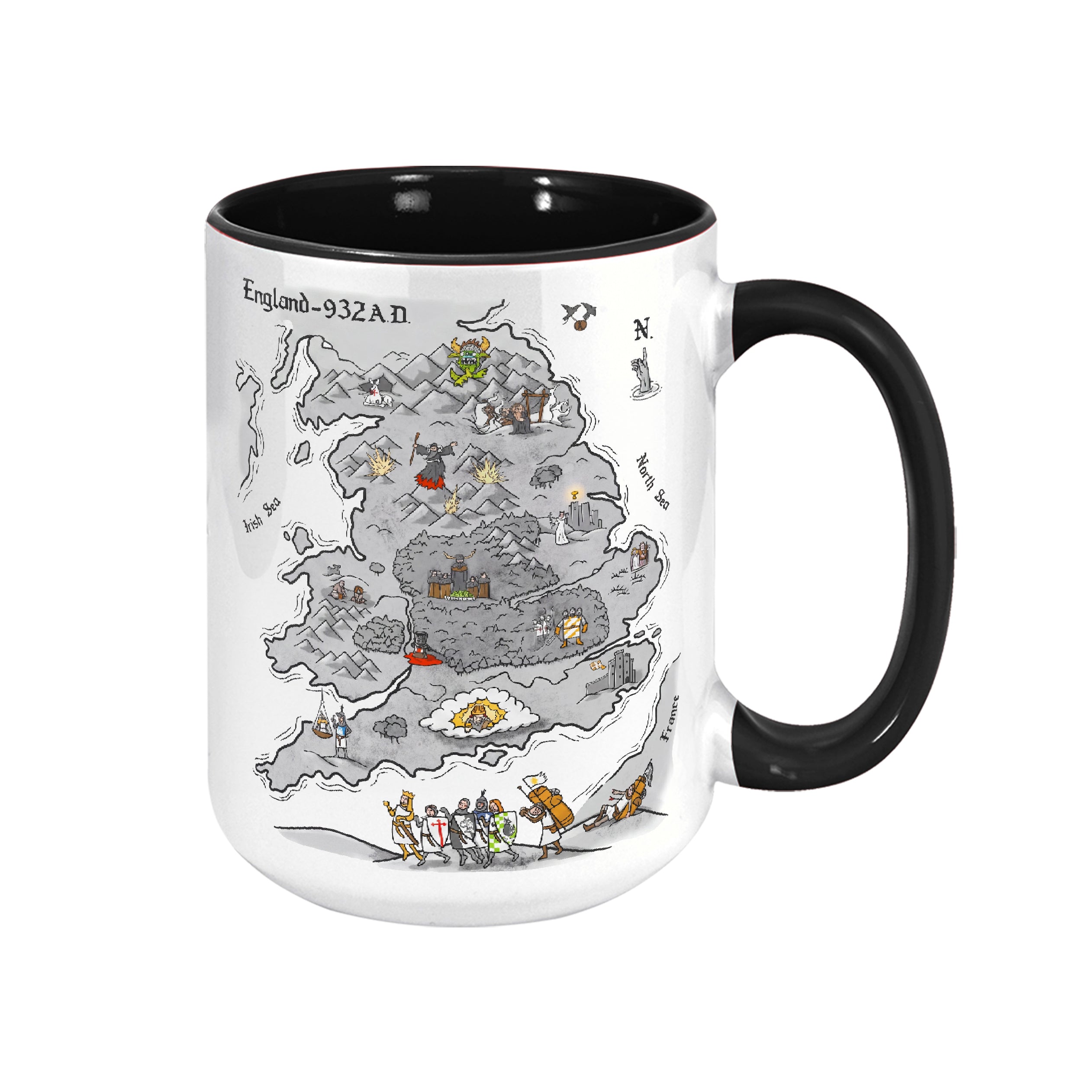 King Arthur's Journey Funny Accent Mug - Monty Python and the Holy Grail Edge-to-Edge Printed Two-Tone Mug
