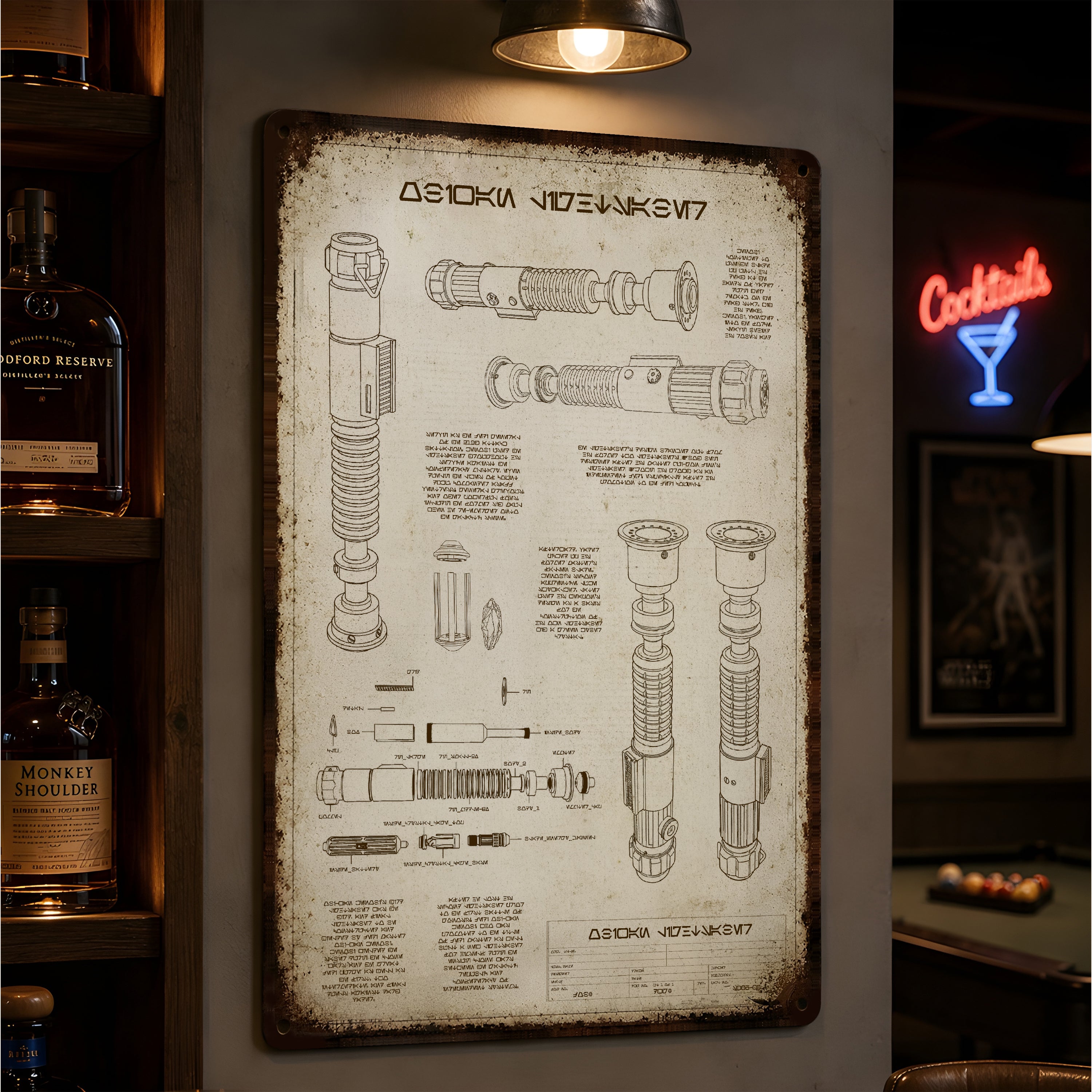 Obi-Wan Lightsaber Blueprint Vintage Metal Sign - Vintage Home Decor Gifts for Fans