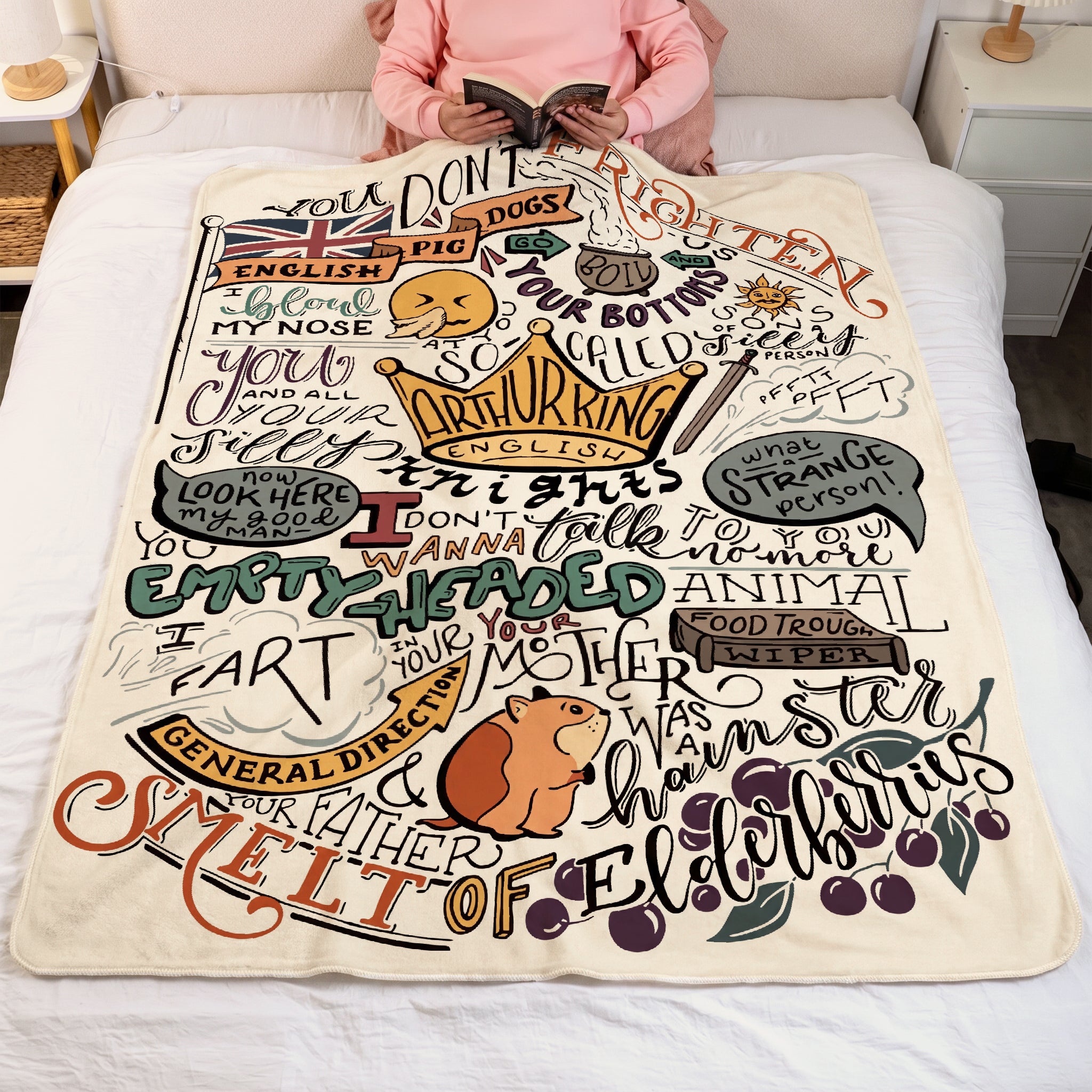Monty Python And The Holy Grail Quotes Art Blanket - Classic Comedy Movie Sherpa Blanket Gift for Fans