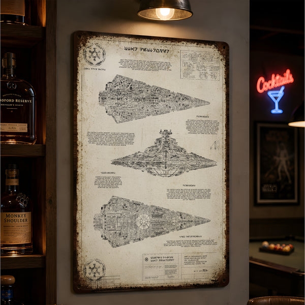 Star Destroyer Blueprint Vintage Metal Sign - Vintage Home Decor Gifts for Fans