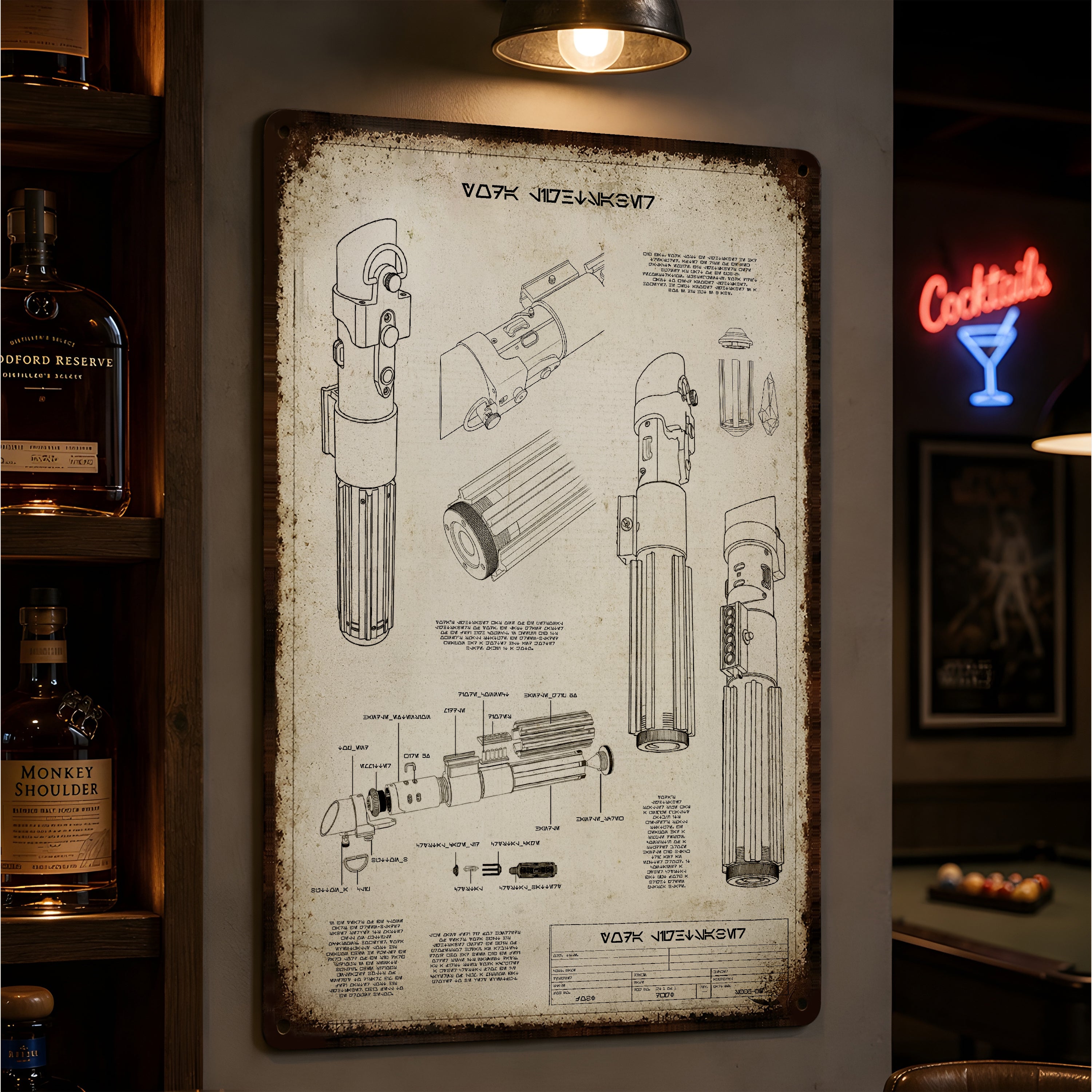 Yoda Lightsaber Blueprint Vintage Metal Sign - Vintage Home Decor Gifts for Fans