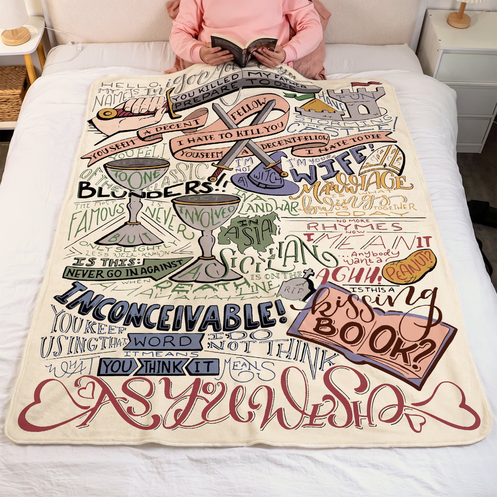 Princess Bride Quotes Art Blanket - Classic Movie Art Christmas Sherpa Blanket Gift for Fans