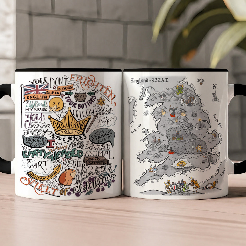 King Arthur's Journey Funny Accent Mug - Monty Python and the Holy Grail Edge-to-Edge Printed Two-Tone Mug