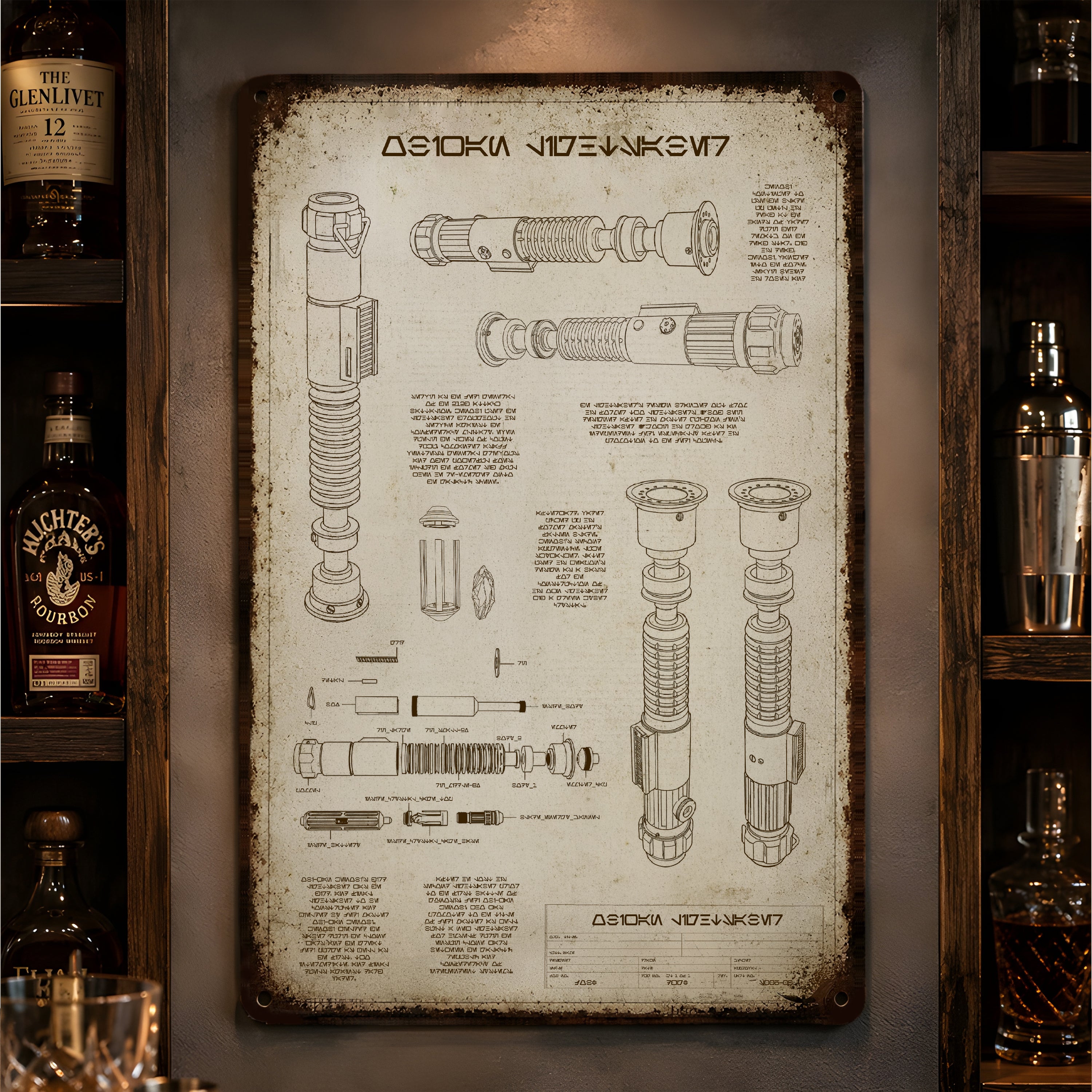 Obi-Wan Lightsaber Blueprint Vintage Metal Sign - Vintage Home Decor Gifts for Fans