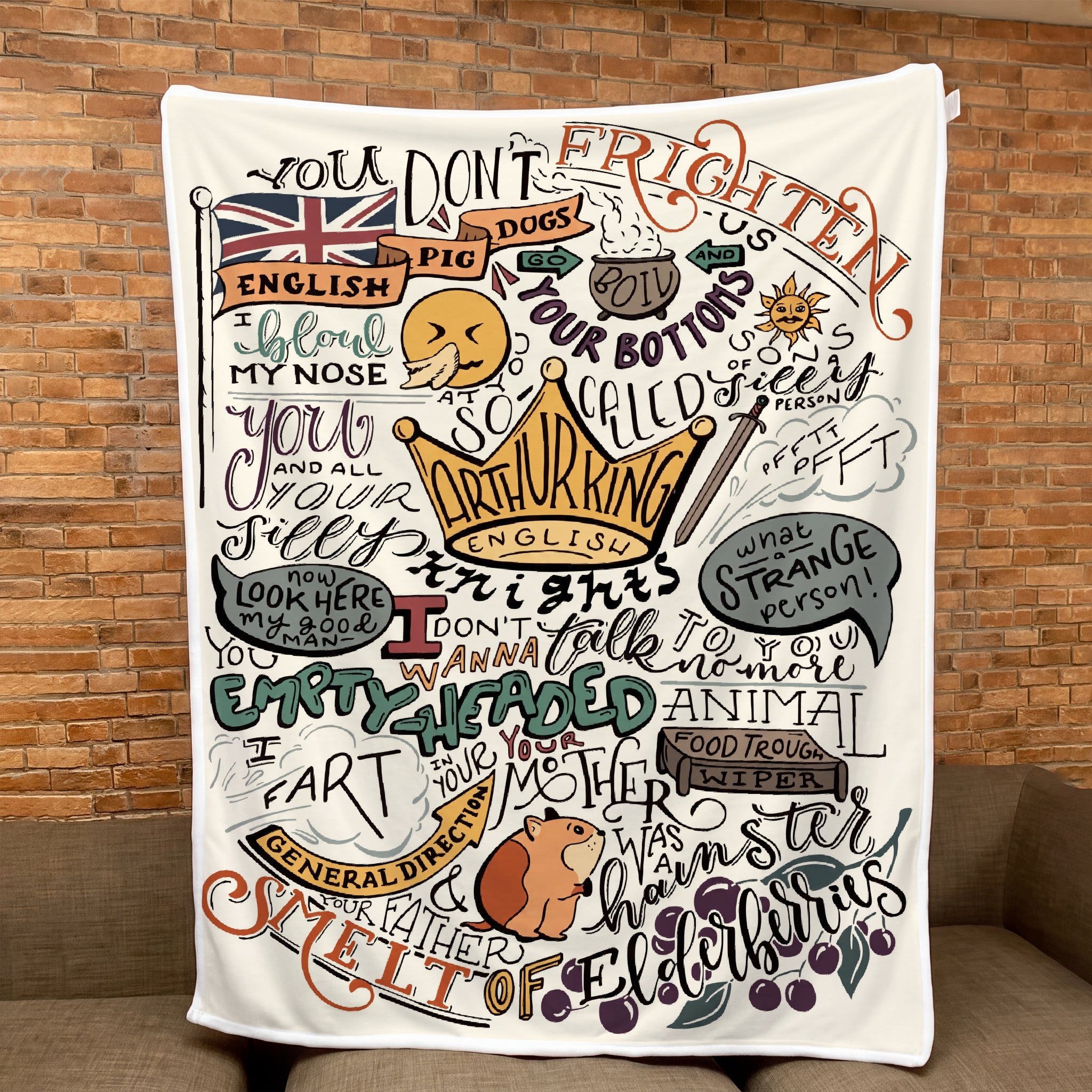 Monty Python And The Holy Grail Quotes Art Blanket - Classic Comedy Movie Sherpa Blanket Gift for Fans