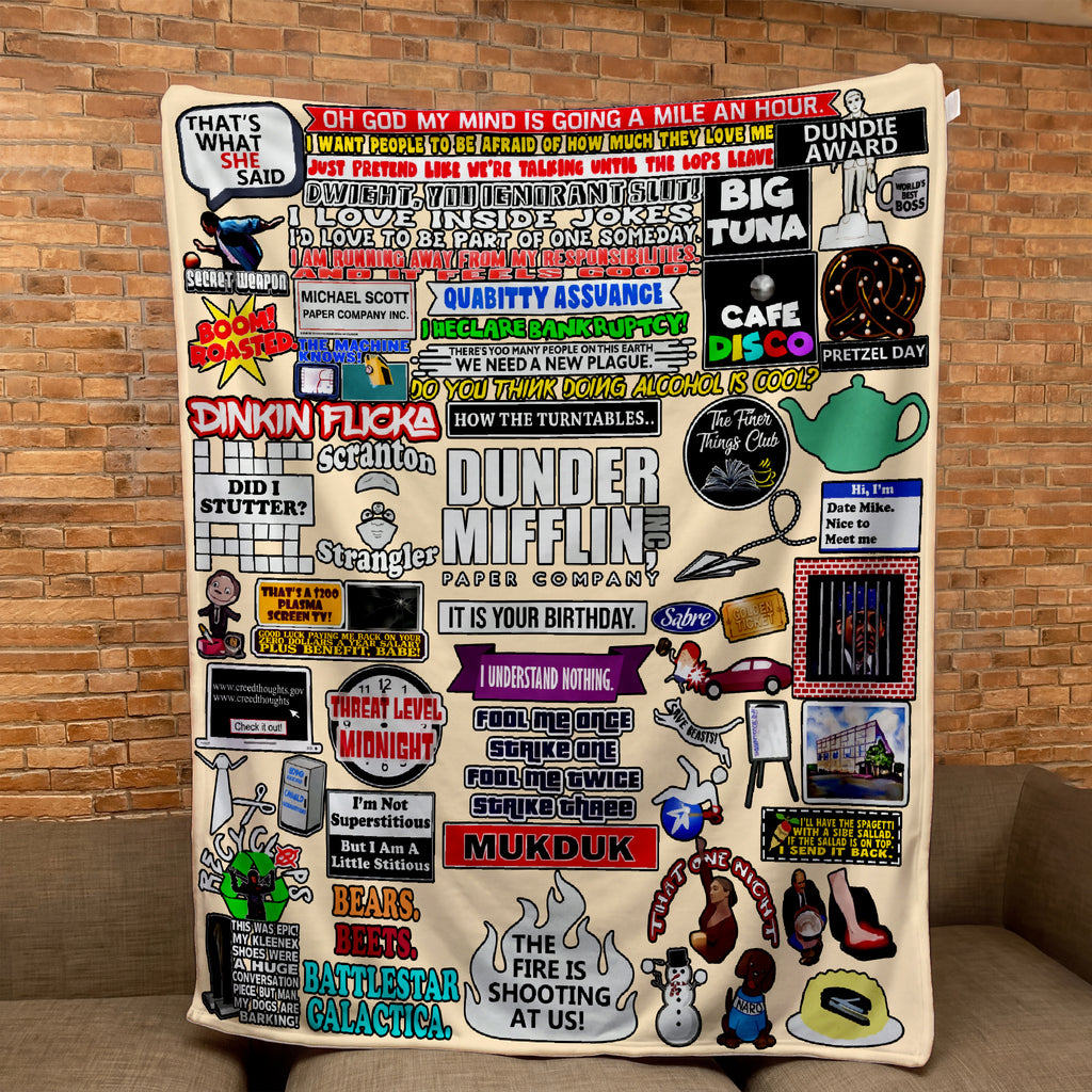 The Office Quotes Doodle Art Blanket - Classic Comedy Movie Sherpa Blanket Gift for Fans