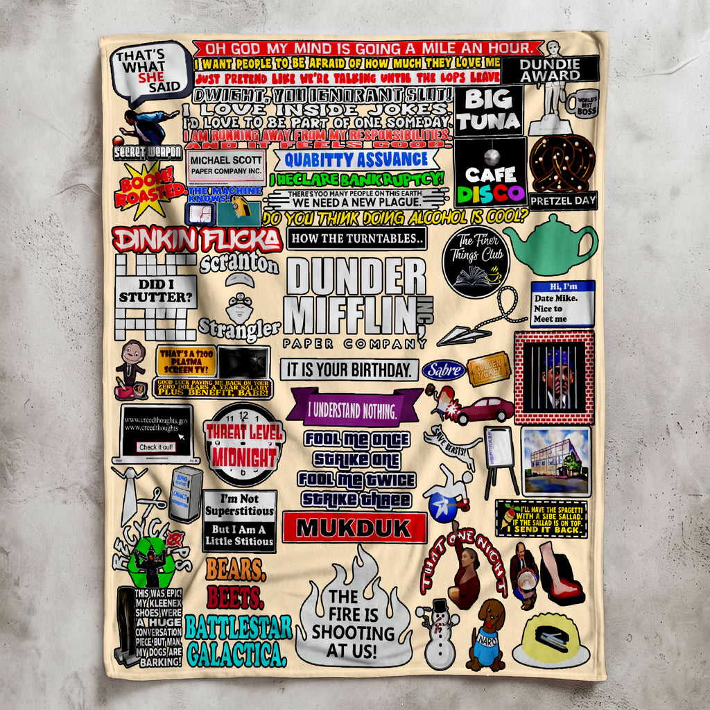 The Office Quotes Doodle Art Blanket - Classic Comedy Movie Sherpa Blanket Gift for Fans