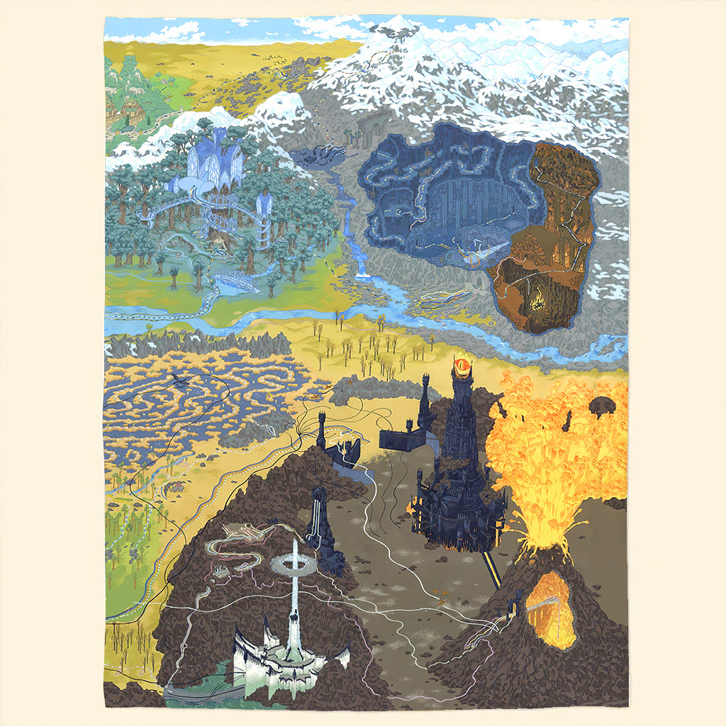 Fantasy Movie Map Blanket - Fantasy Movie Sherpa Blanket Gift for Fans