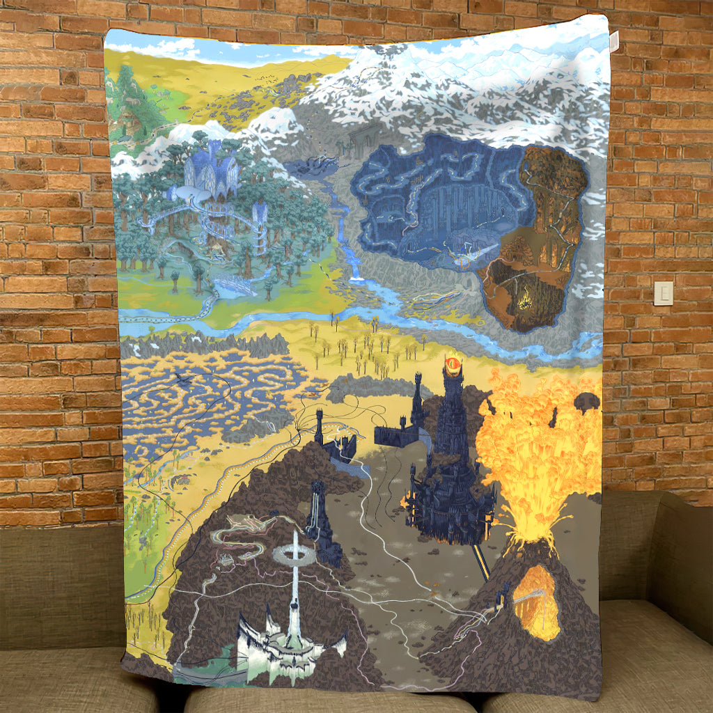 Fantasy Movie Map Blanket - Fantasy Movie Sherpa Blanket Gift for Fans