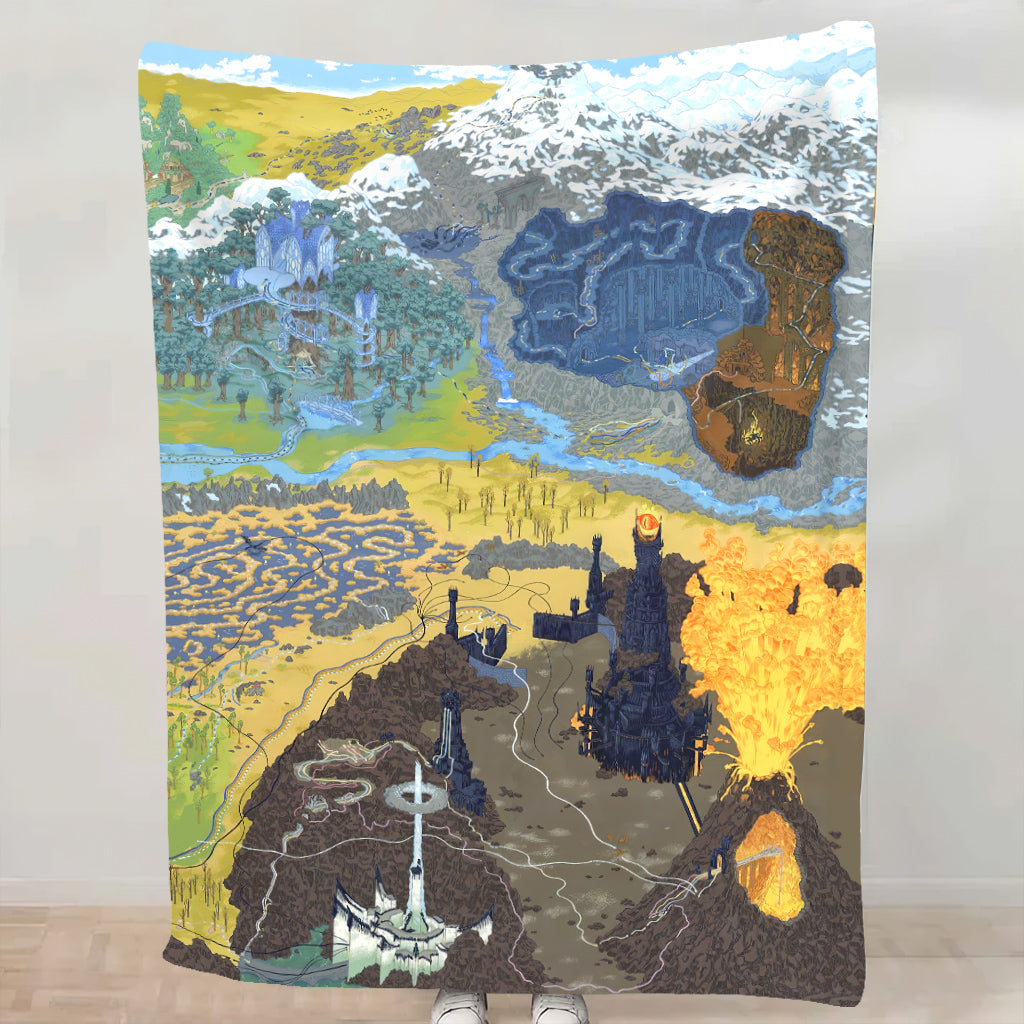 Fantasy Movie Map Blanket - Fantasy Movie Sherpa Blanket Gift for Fans
