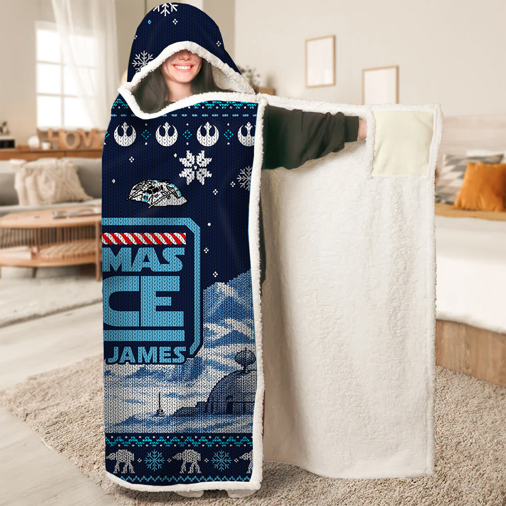 Custom Name May The Christmas Force Be With You Wearable Blanket - Personalized Christmas Hooded Blanket for Fans