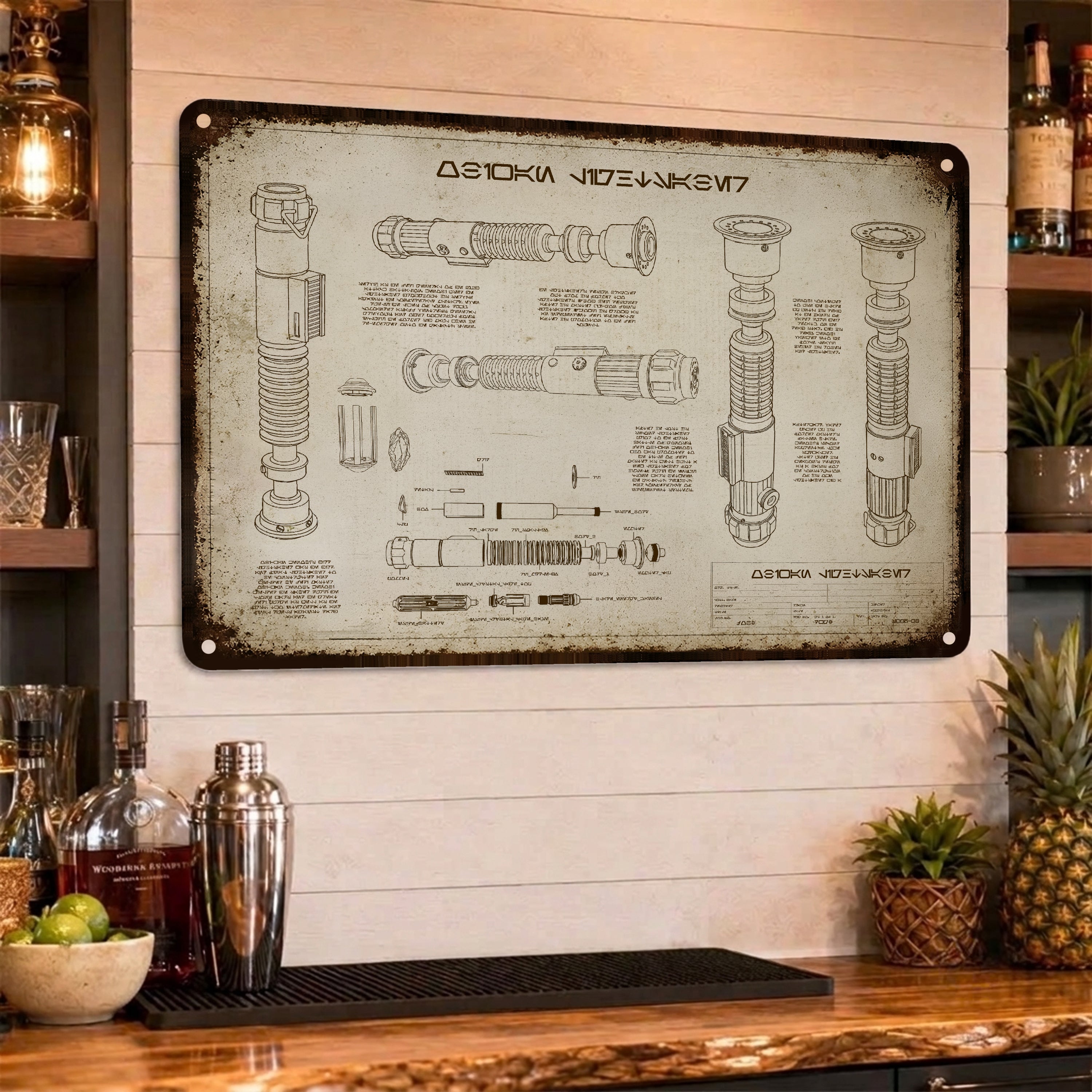 Obi-Wan Lightsaber Blueprint Vintage Metal Sign - Vintage Home Decor Gifts for Fans