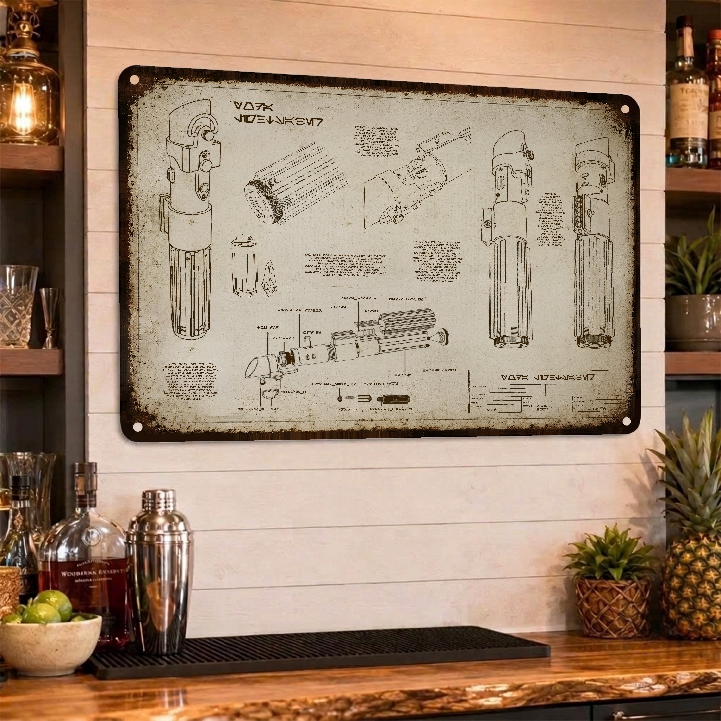 Yoda Lightsaber Blueprint Vintage Metal Sign - Vintage Home Decor Gifts for Fans