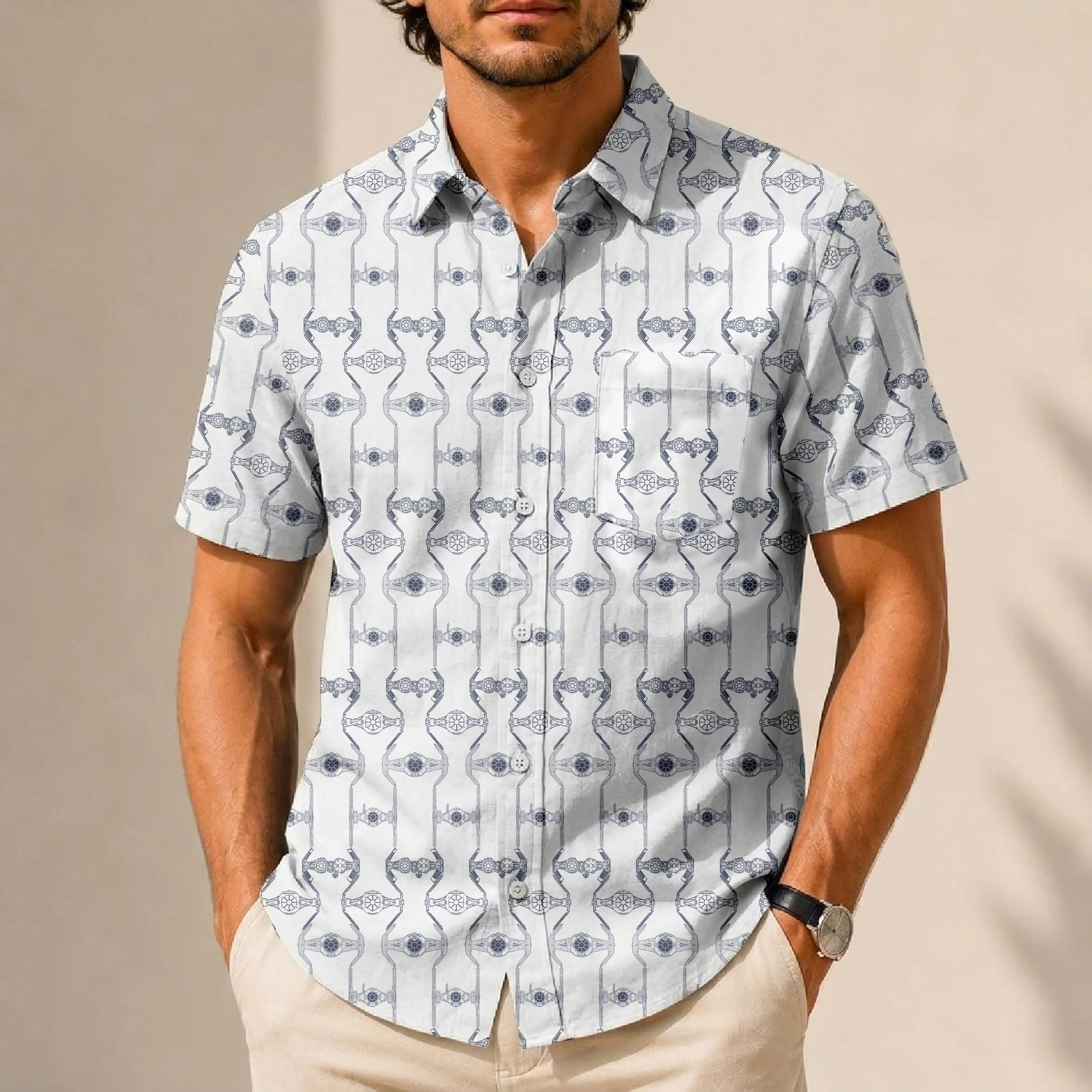 TIE Fighter Fleet Pattern Hawaiian Shirt with Pocket - Galactic Button Down Shirt