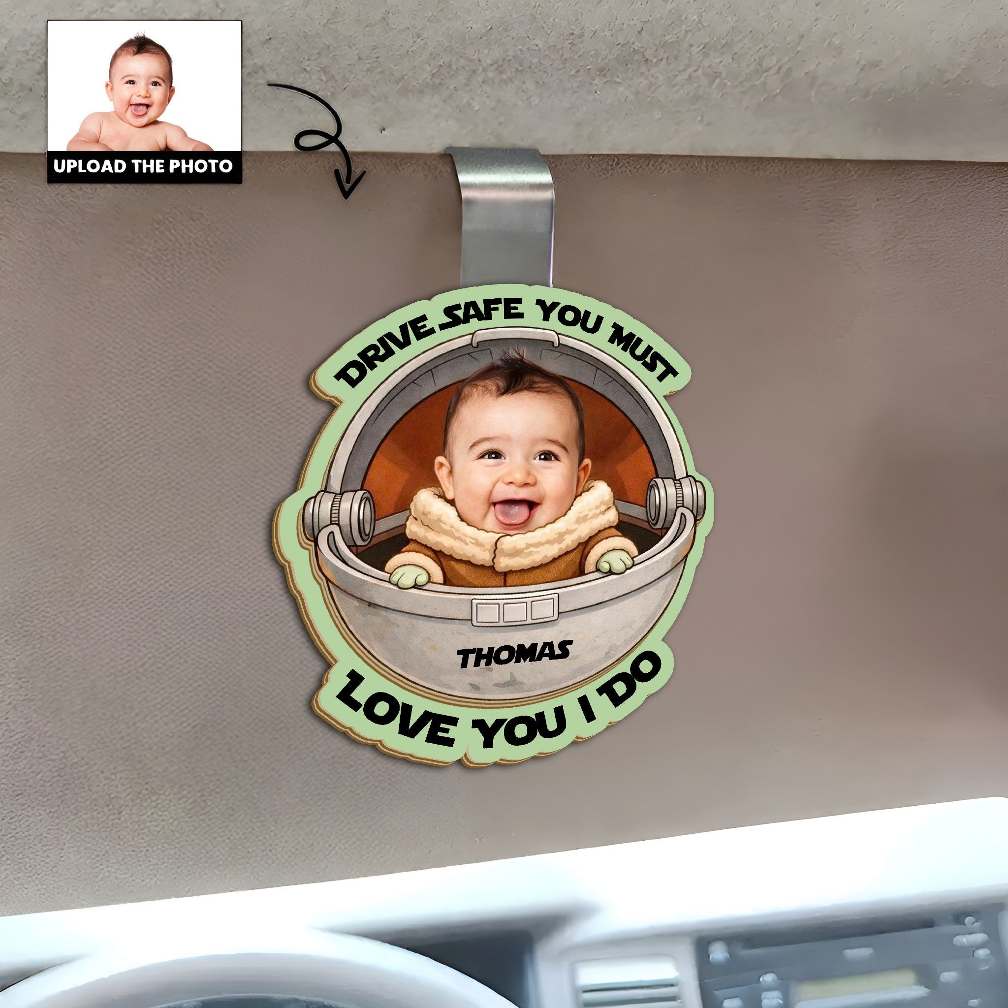 Custom Photo Grogu Drive Safe You Must Wooden Car Visor Clip - Personalized Father Day Gift 2-Layer Car Visor Clip