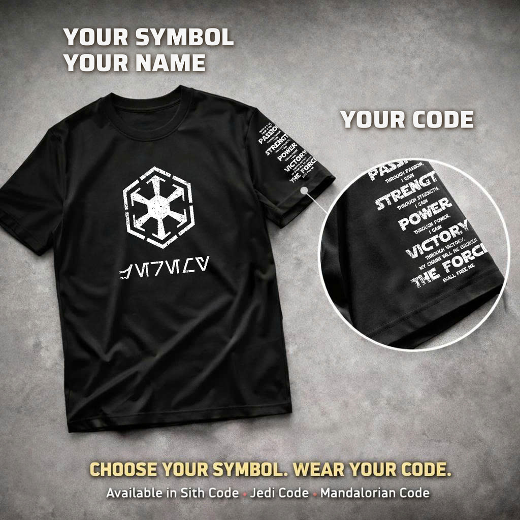 Custom Name in Aurebesh/Mando'a and Galactic Code Sleeve Printed Shirt - Personalized Shirt and Sleeve