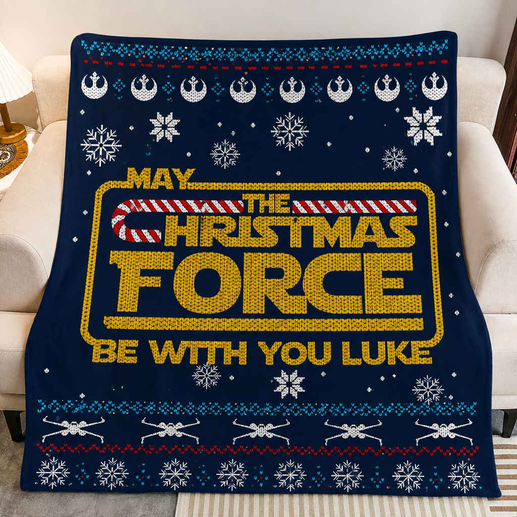 Custom Name May The Christmas Force Be With You Blanket - Personalized Christmas Sherpa Blanket for Fans