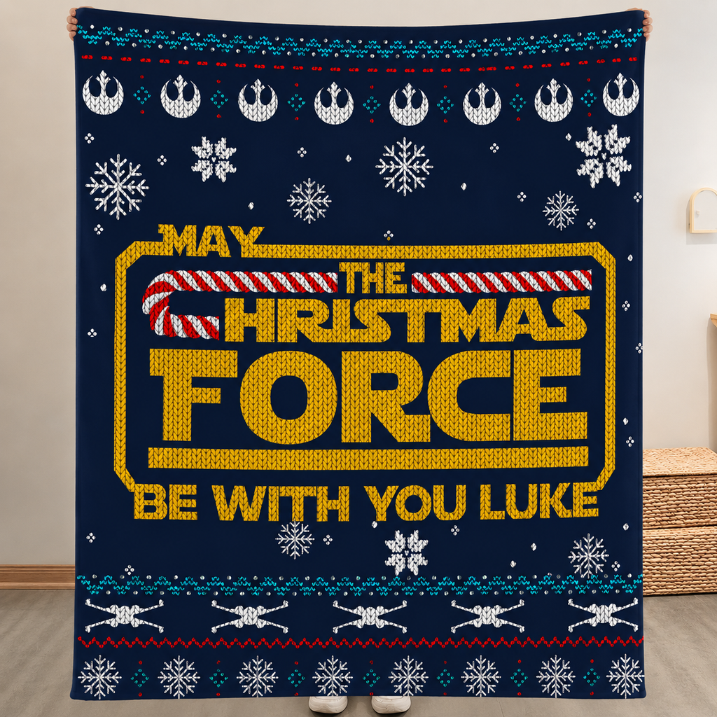Custom Name May The Christmas Force Be With You Blanket - Personalized Christmas Sherpa Blanket for Fans