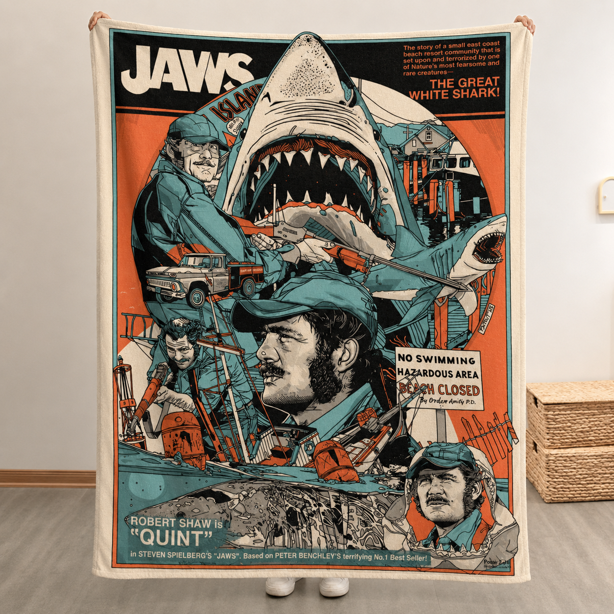 Jaws Christmas Blanket - Thriller Movie Sherpa Blanket Gift for Fans