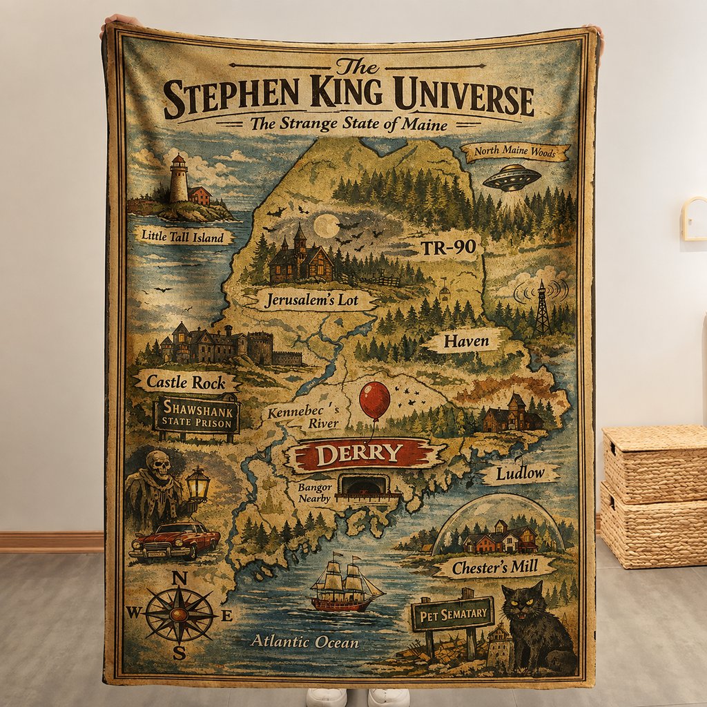 Stephen King Universe Christmas Blanket - Horror Movie Sherpa Blanket Gift for Fans