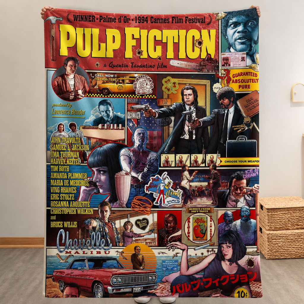 Pulp Fiction Christmas Blanket - Crime Movie Sherpa Blanket Gift for Fans