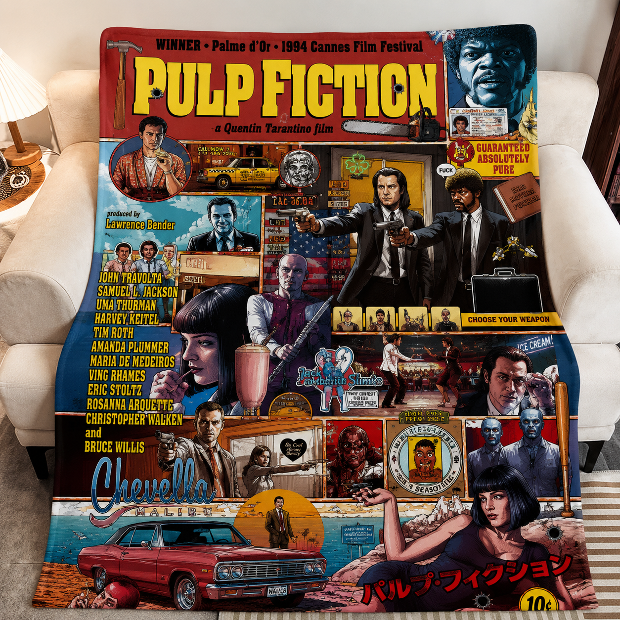 Pulp Fiction Christmas Blanket - Crime Movie Sherpa Blanket Gift for Fans