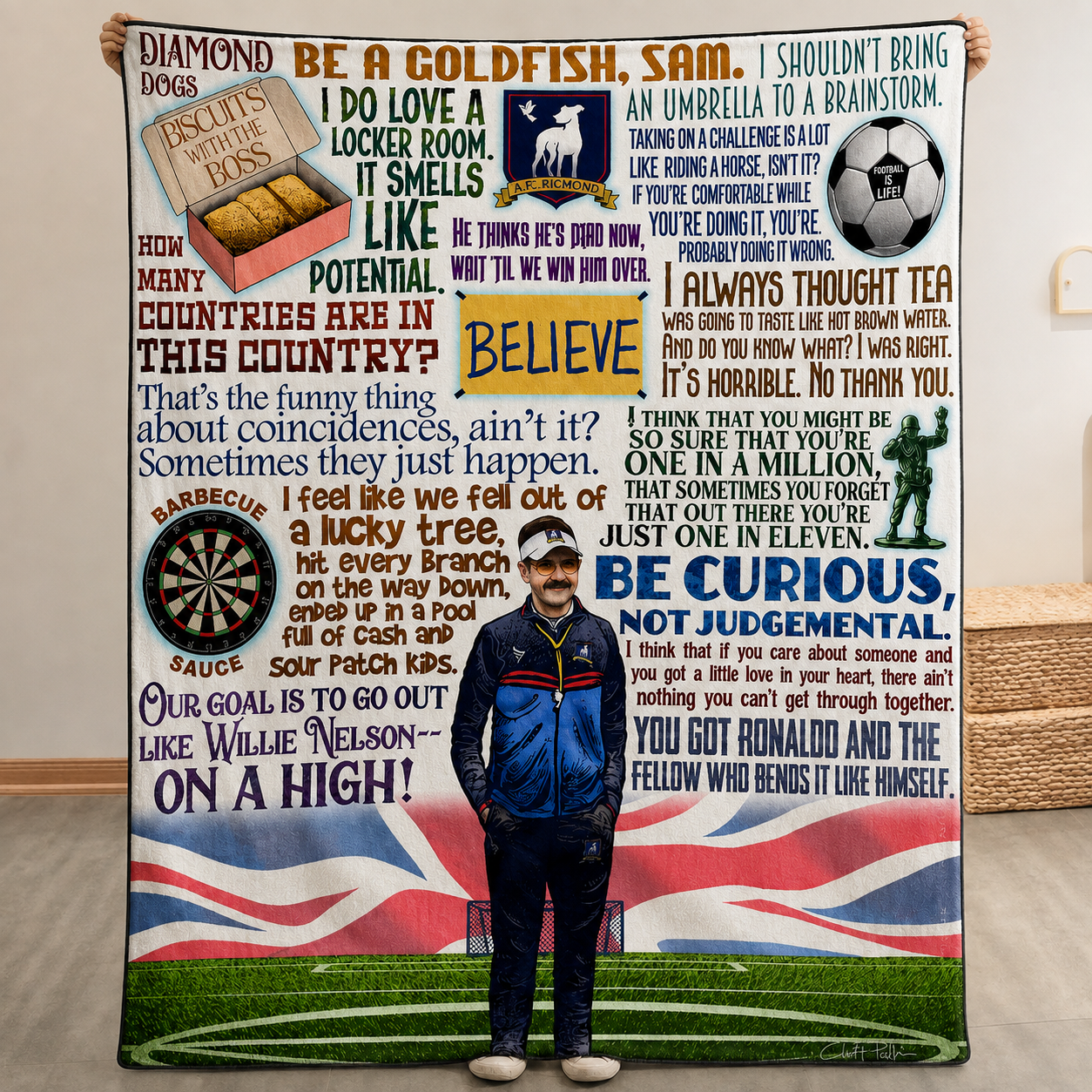 Ted Lasso Be Curious Not Judgmental Christmas Blanket - Comedy Movie Sherpa Blanket Gift for Fans