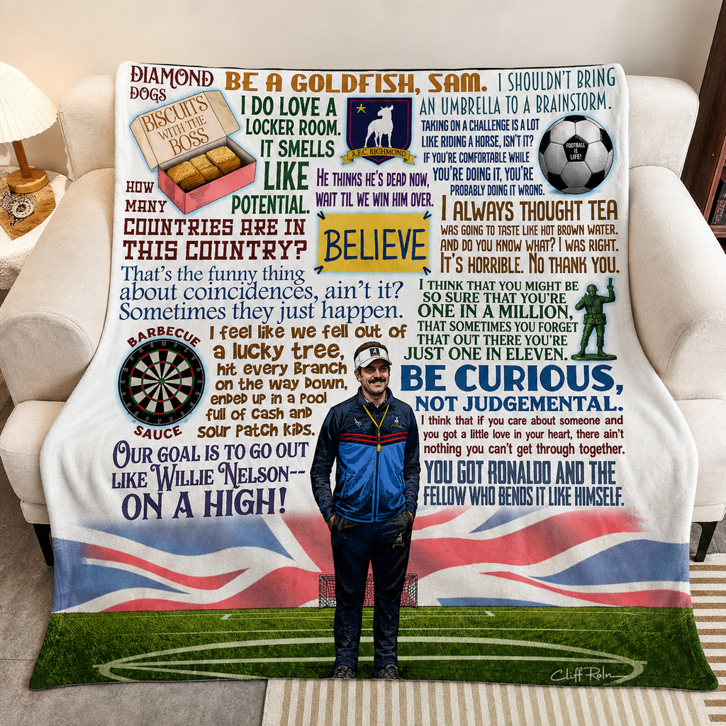 Ted Lasso Be Curious Not Judgmental Christmas Blanket - Comedy Movie Sherpa Blanket Gift for Fans