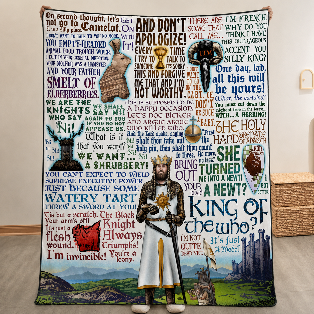 Monty Python And The Holy Grail - King of the Who? Christmas Blanket - Action Comedy Movie Sherpa Blanket Gift for Fans