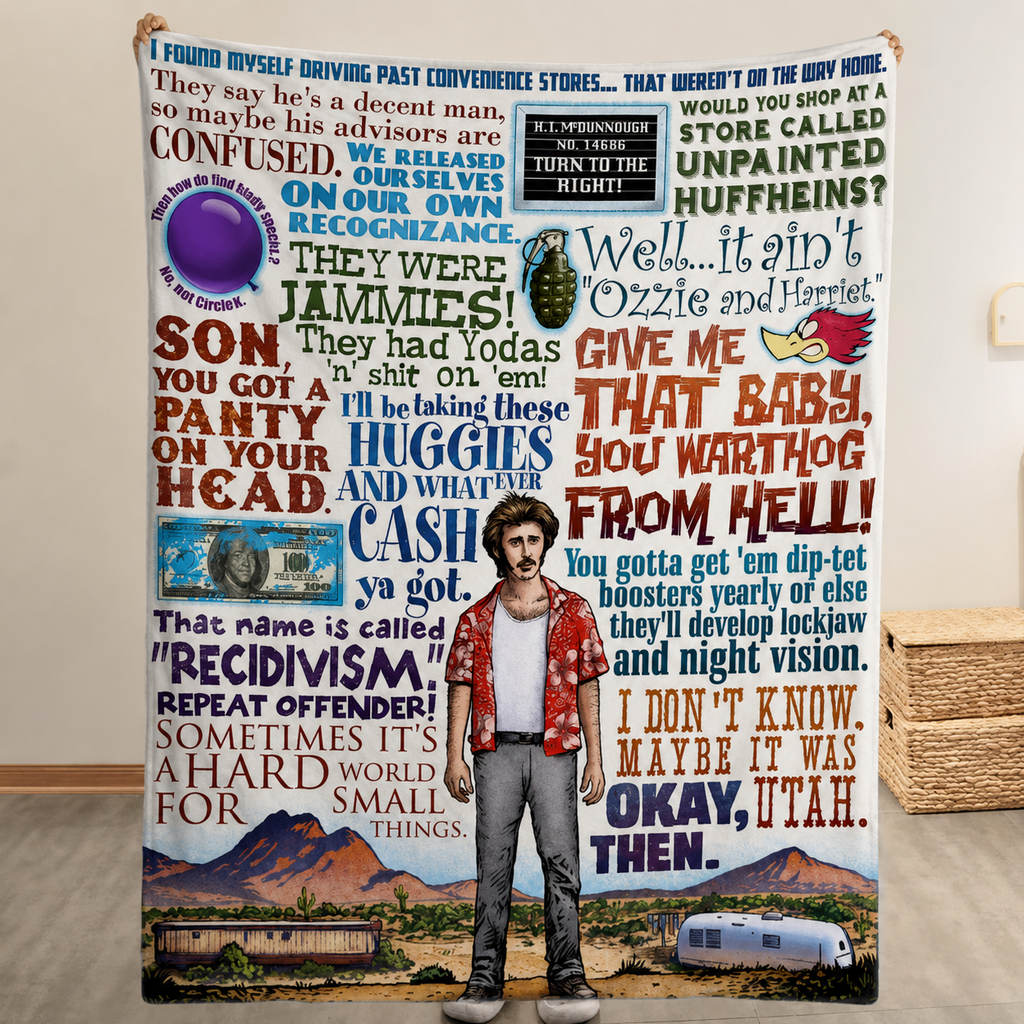 Raising Arizona Okay Then Christmas Blanket - Crime Comedy Movie Sherpa Blanket Gift for Fans