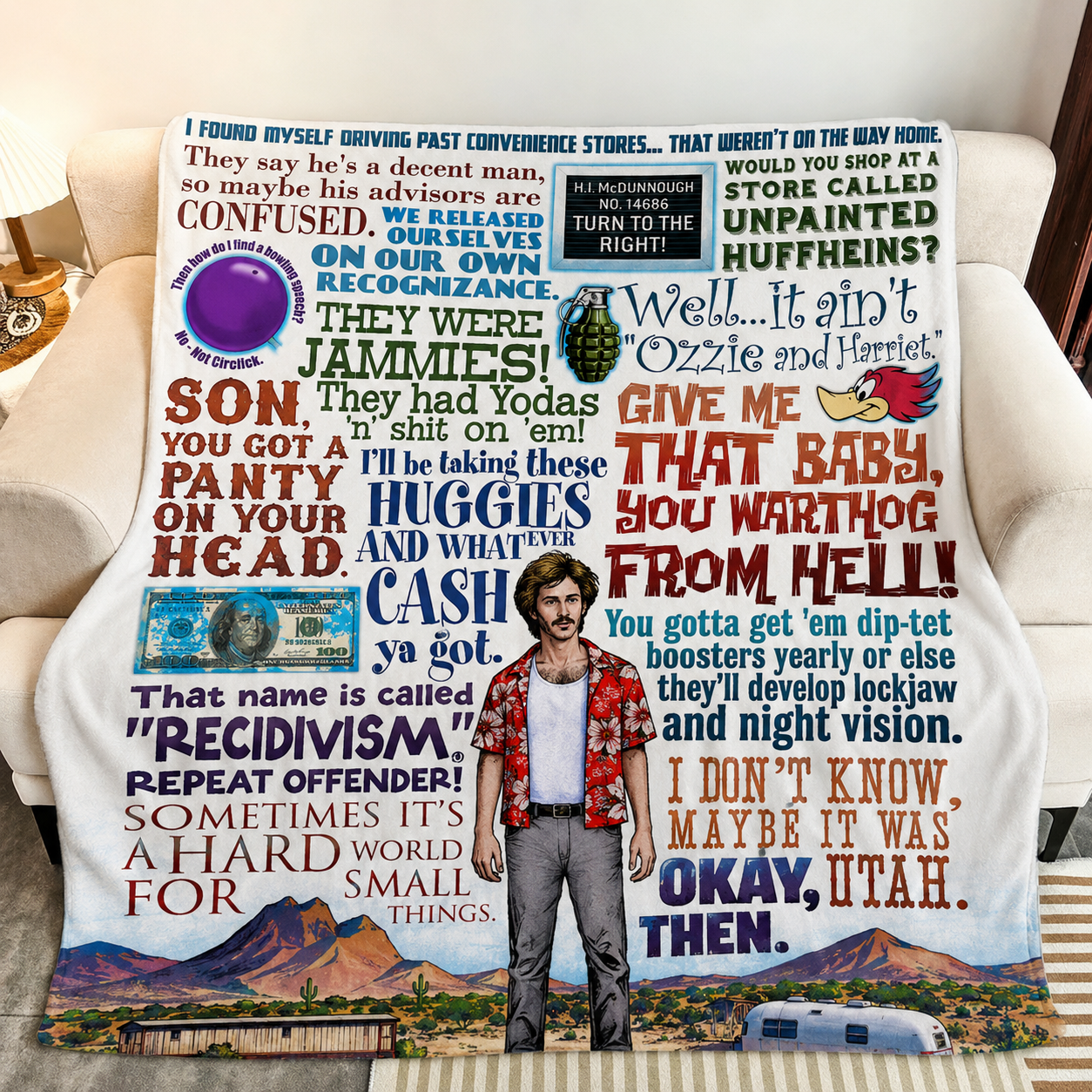 Raising Arizona Okay Then Christmas Blanket - Crime Comedy Movie Sherpa Blanket Gift for Fans