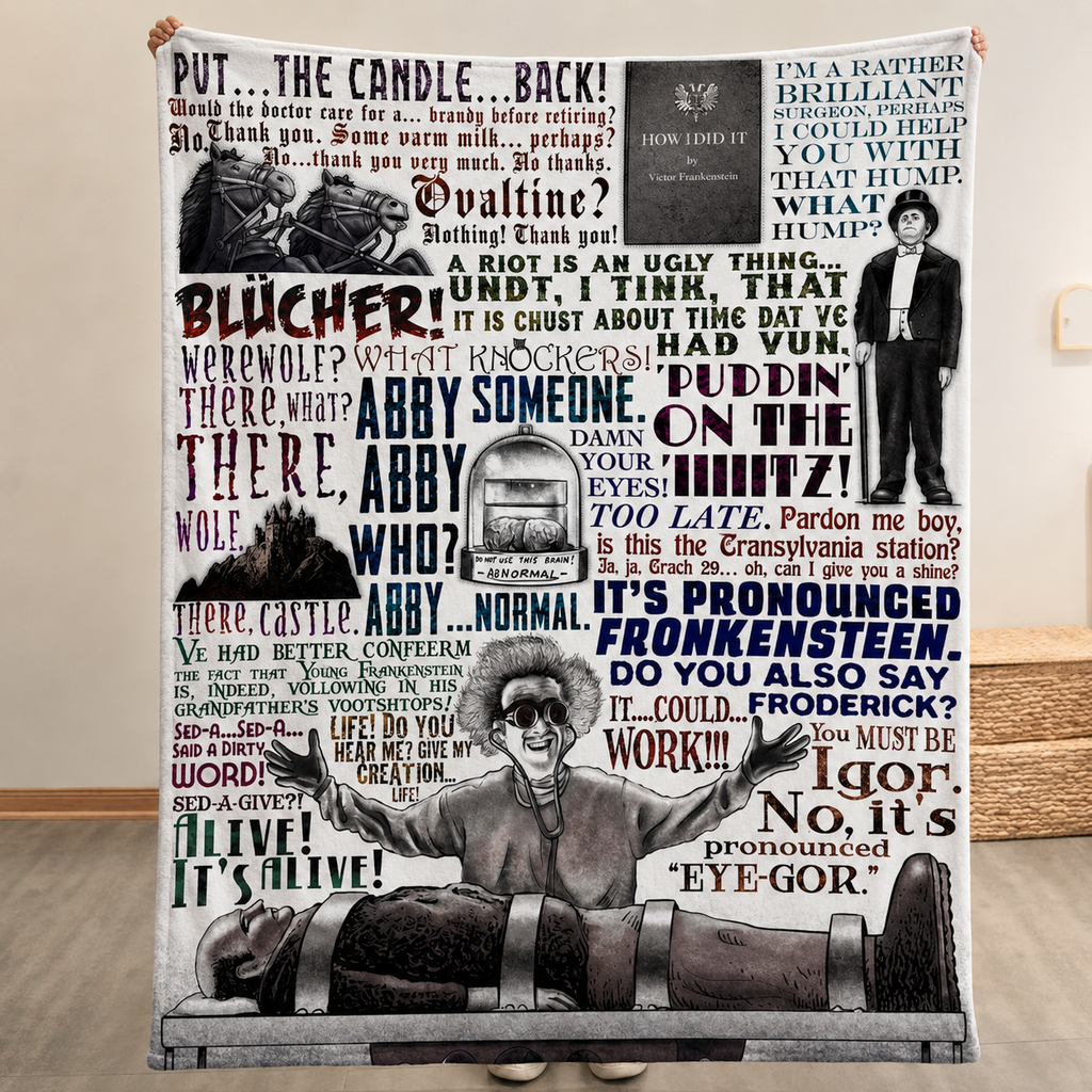 Young Frankenstein It's Pronounced Fronkensteen Christmas Blanket - Horror Comedy Movie Sherpa Blanket Gift for Fans