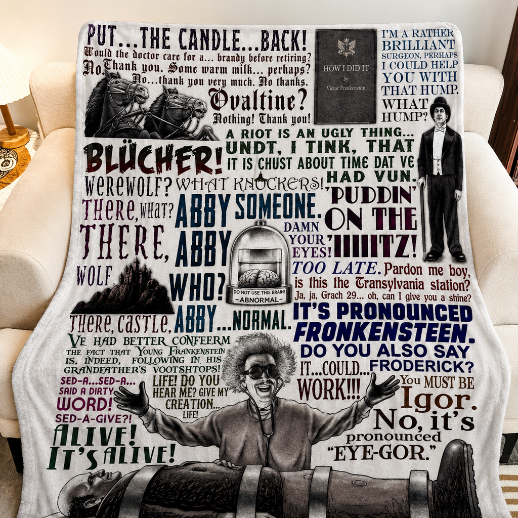 Young Frankenstein It's Pronounced Fronkensteen Christmas Blanket - Horror Comedy Movie Sherpa Blanket Gift for Fans