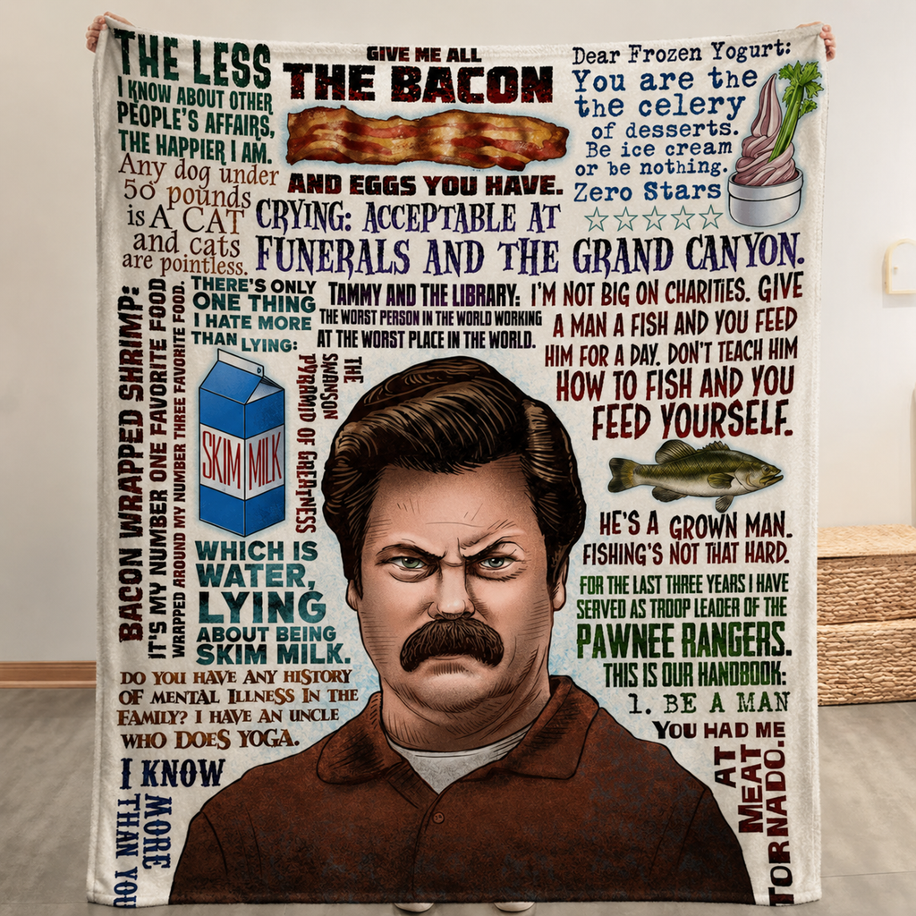 Ron Swanson Christmas Blanket - Sitcom Movie Sherpa Blanket Gift for Fans